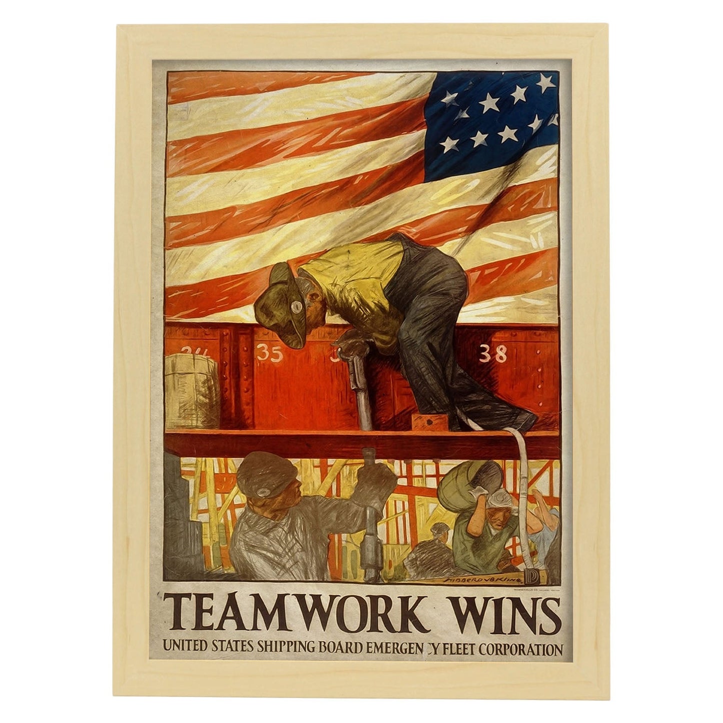 Poster vintage de Poster de guerra USA. con imágenes vintage y de publicidad antigua.-Artwork-Nacnic-A3-Marco Madera clara-Nacnic Estudio SL