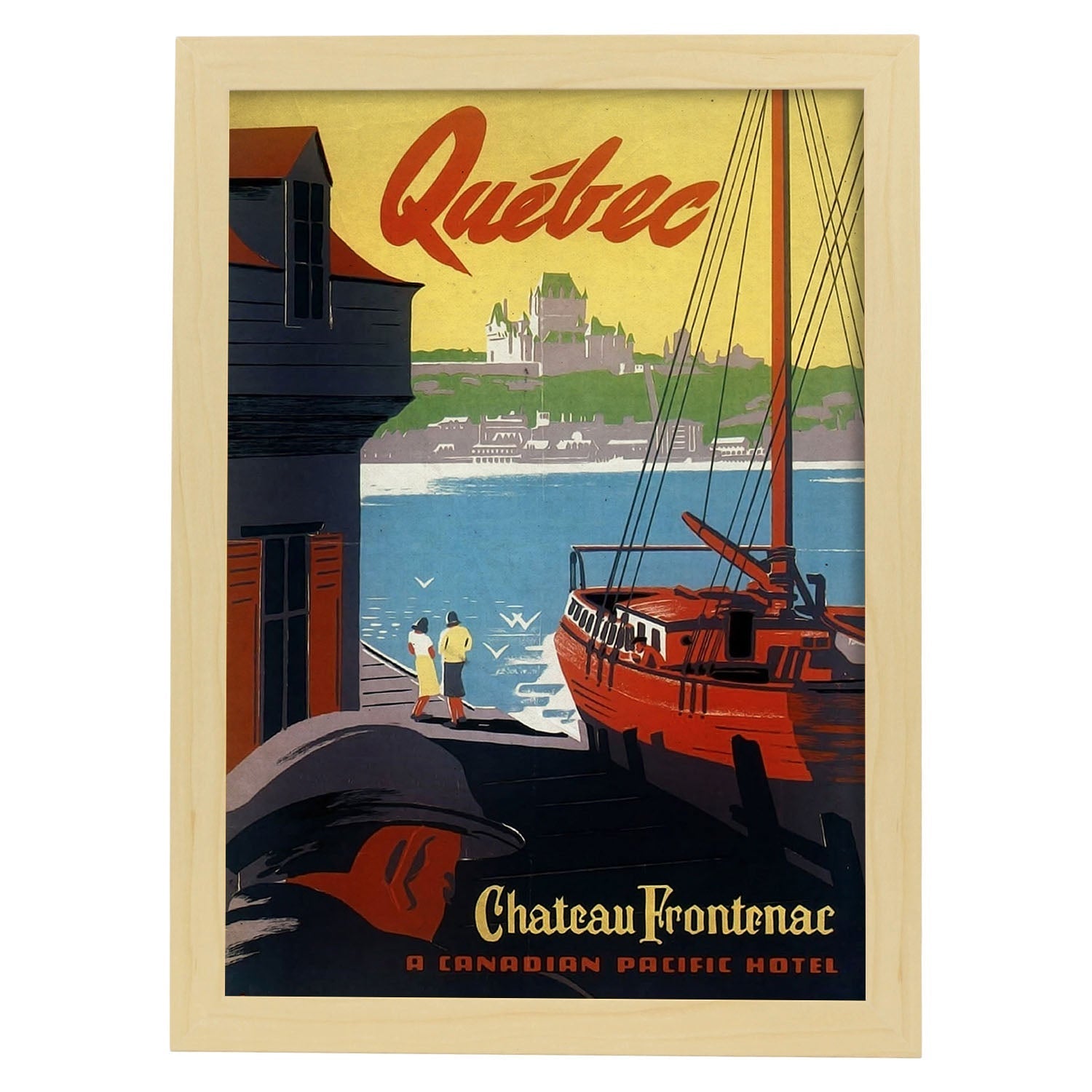 Poster vintage de Quebec. con imágenes vintage y de publicidad antigua.-Artwork-Nacnic-A4-Marco Madera clara-Nacnic Estudio SL
