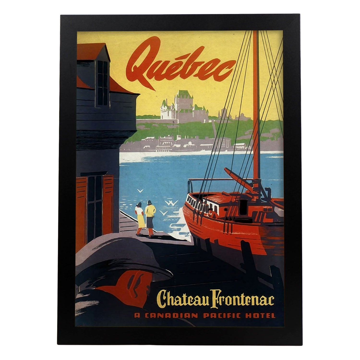 Poster vintage de Quebec. con imágenes vintage y de publicidad antigua.-Artwork-Nacnic-A4-Marco Negro-Nacnic Estudio SL