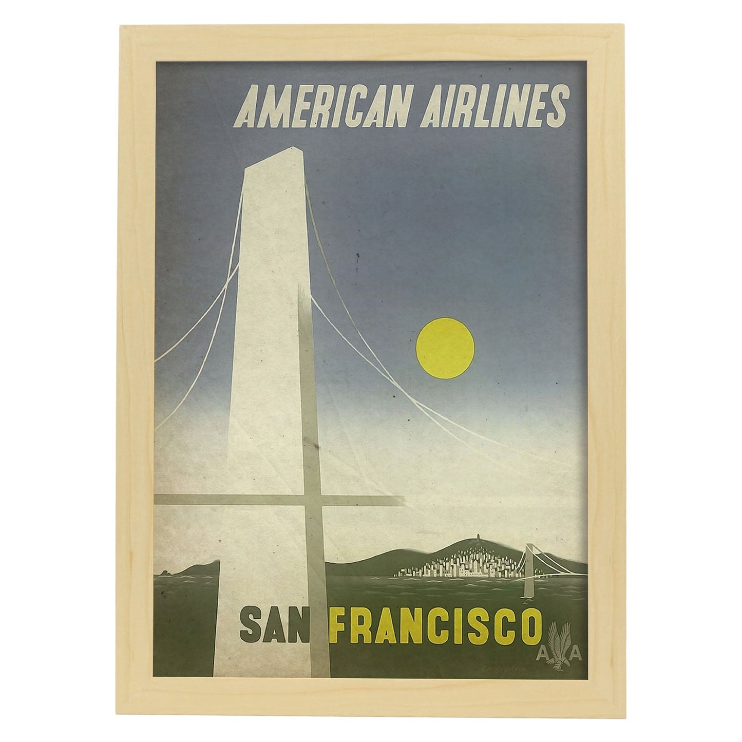 Poster vintage de San Francisco - American Airlines. con imágenes vintage y de publicidad antigua.-Artwork-Nacnic-A3-Marco Madera clara-Nacnic Estudio SL