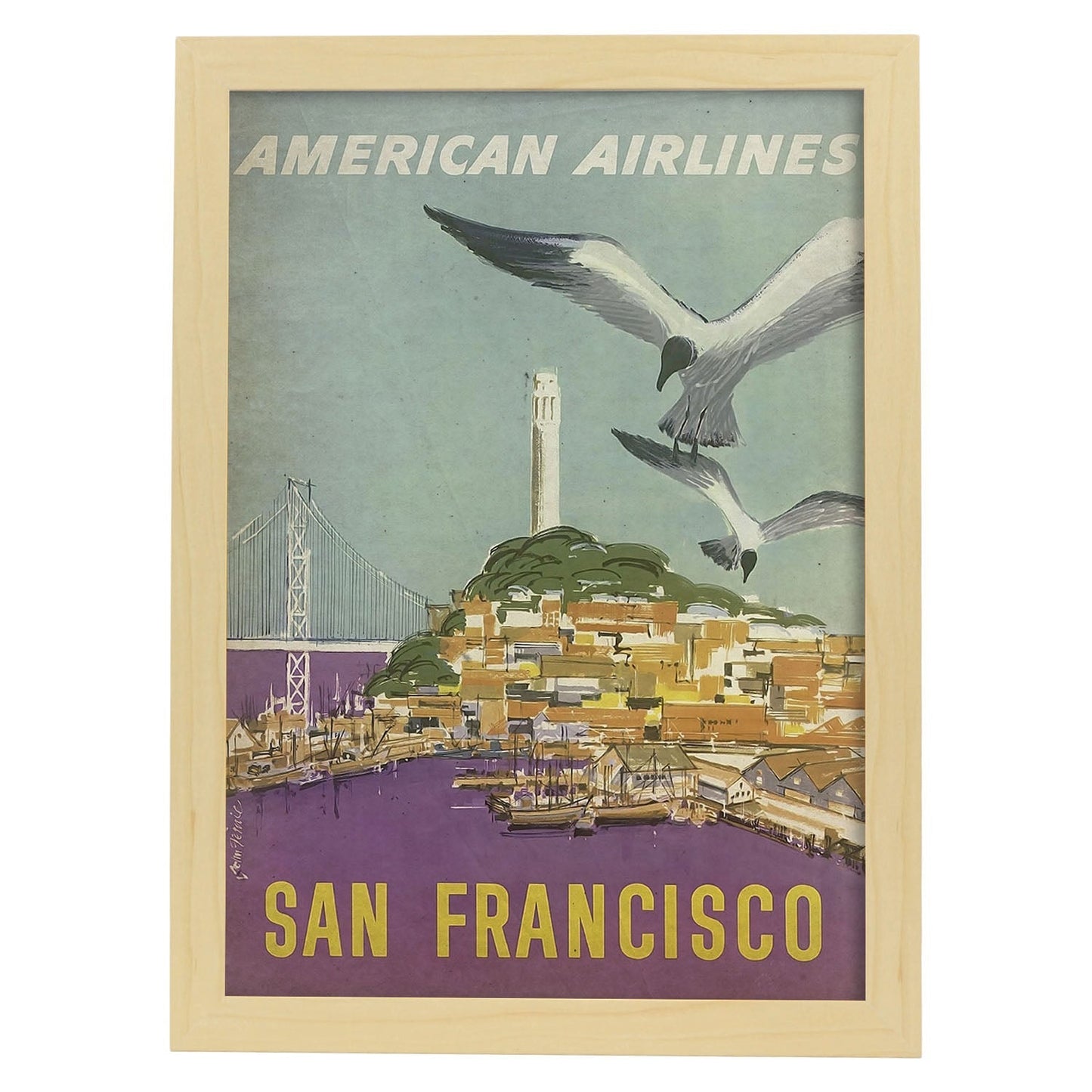 Poster vintage de San Francisco. con imágenes vintage y de publicidad antigua.-Artwork-Nacnic-A3-Marco Madera clara-Nacnic Estudio SL