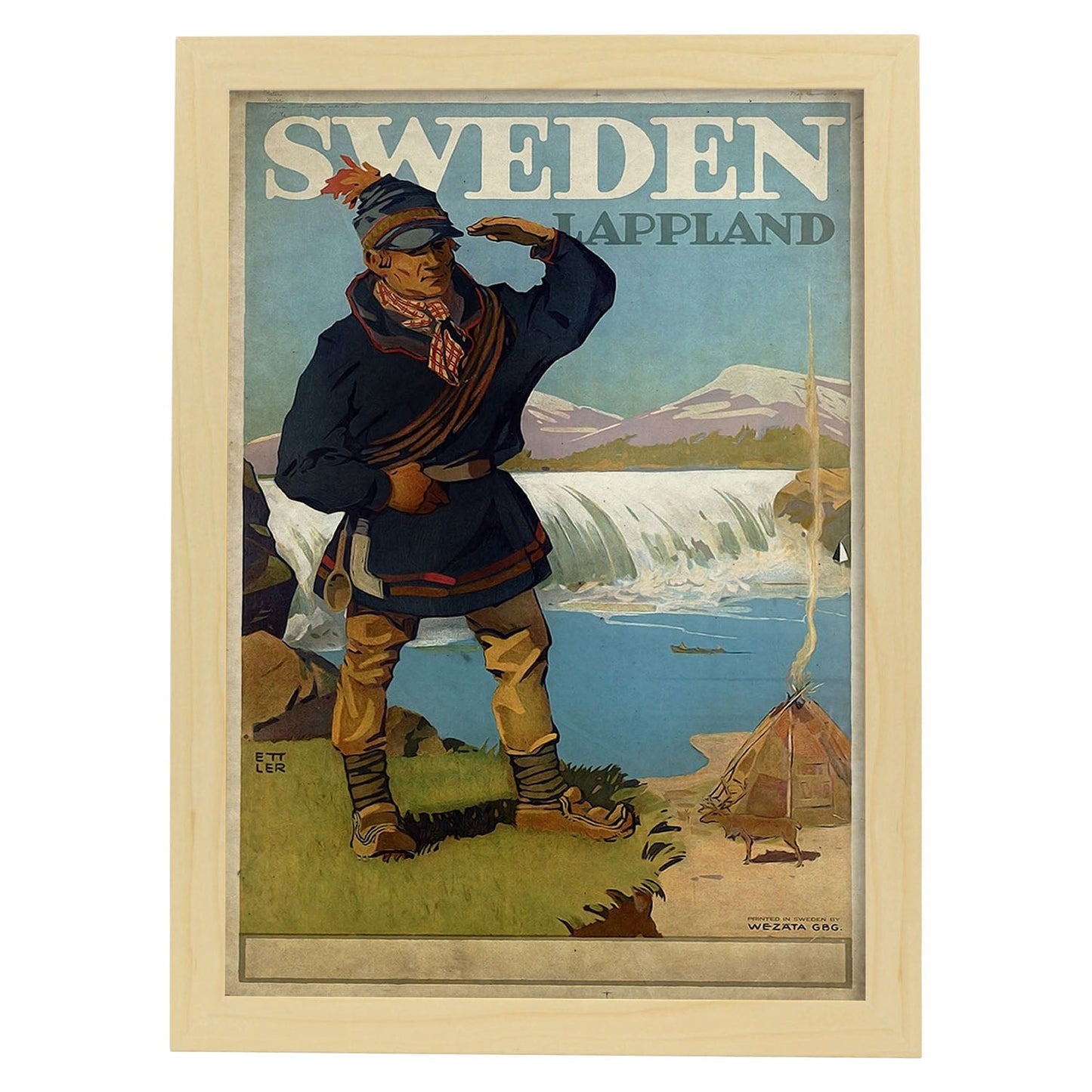Poster vintage de Suecia. con imágenes vintage y de publicidad antigua.-Artwork-Nacnic-A3-Marco Madera clara-Nacnic Estudio SL