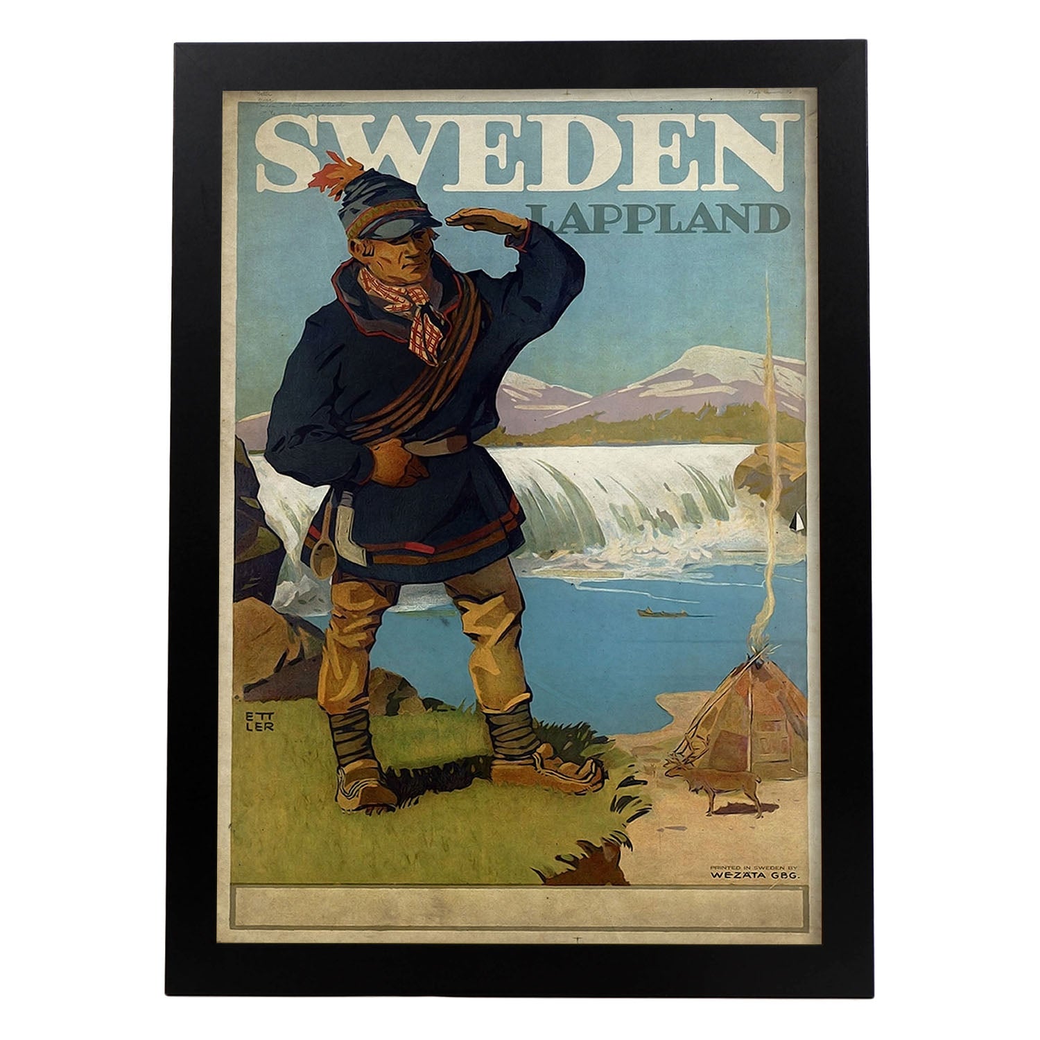 Poster vintage de Suecia. con imágenes vintage y de publicidad antigua.-Artwork-Nacnic-A3-Marco Negro-Nacnic Estudio SL
