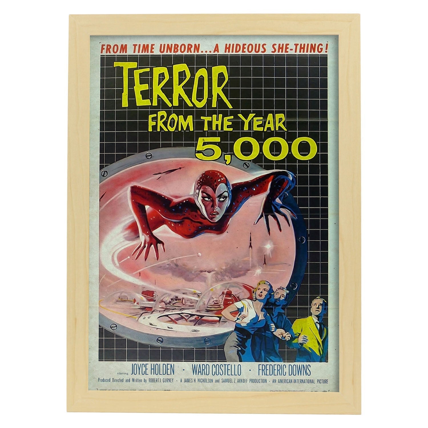 Poster vintage de Terror del año 5000. con imágenes vintage y de publicidad antigua.-Artwork-Nacnic-A3-Marco Madera clara-Nacnic Estudio SL