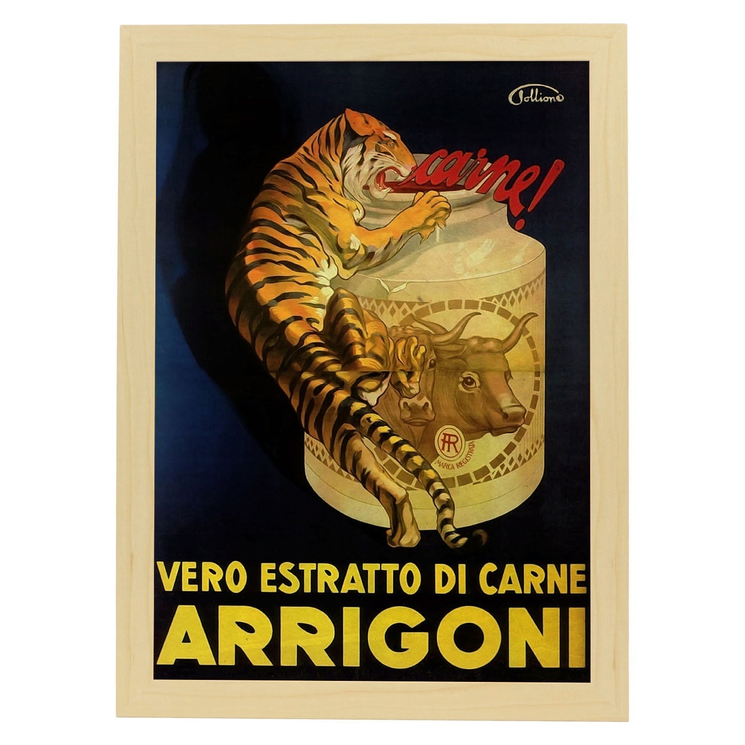 Poster vintage de Tigre. con imágenes vintage y de publicidad antigua.-Artwork-Nacnic-A3-Marco Madera clara-Nacnic Estudio SL