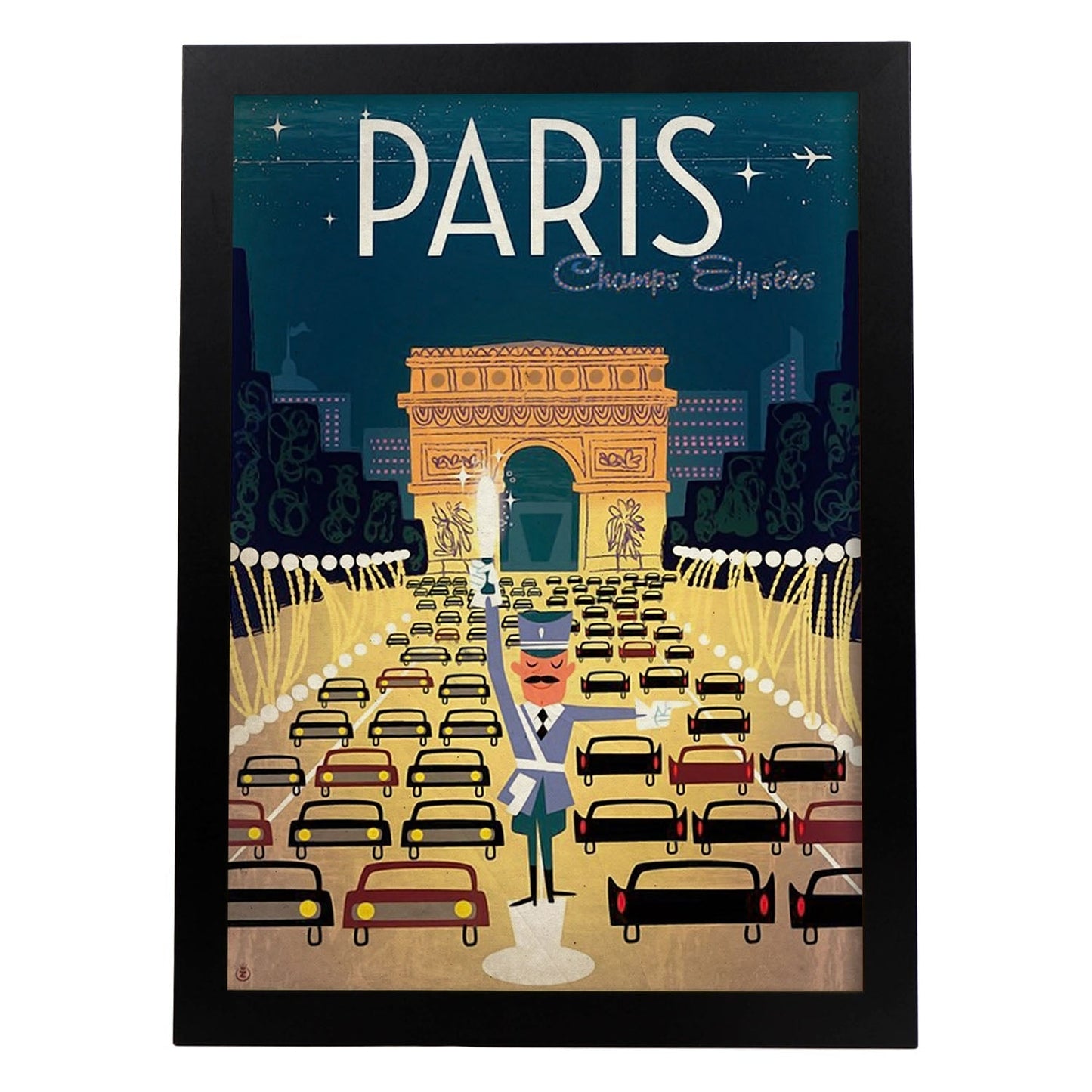 Poster vintage de Trafico en París. con imágenes vintage y de publicidad antigua.-Artwork-Nacnic-A3-Marco Negro-Nacnic Estudio SL