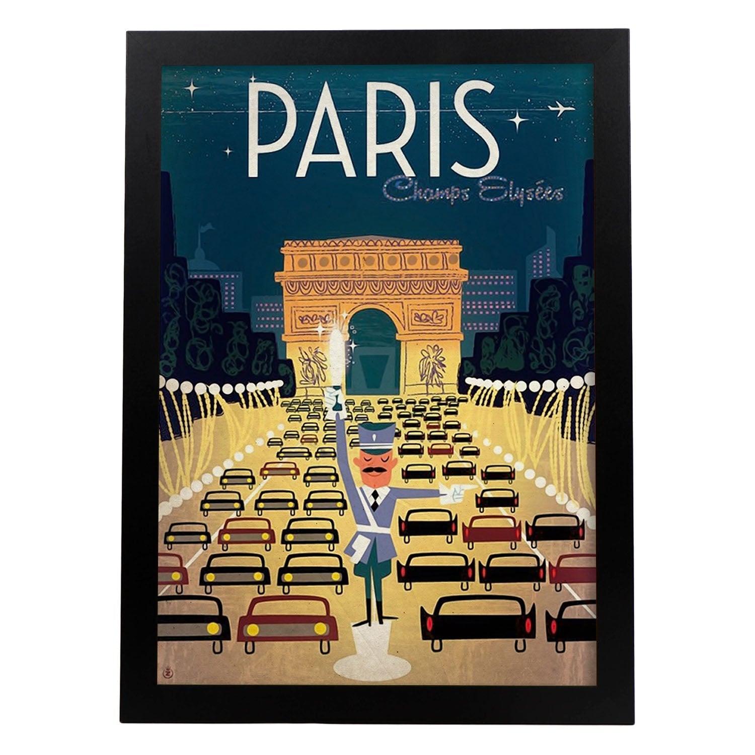 Poster vintage de Trafico en París. con imágenes vintage y de publicidad antigua.-Artwork-Nacnic-A4-Marco Negro-Nacnic Estudio SL
