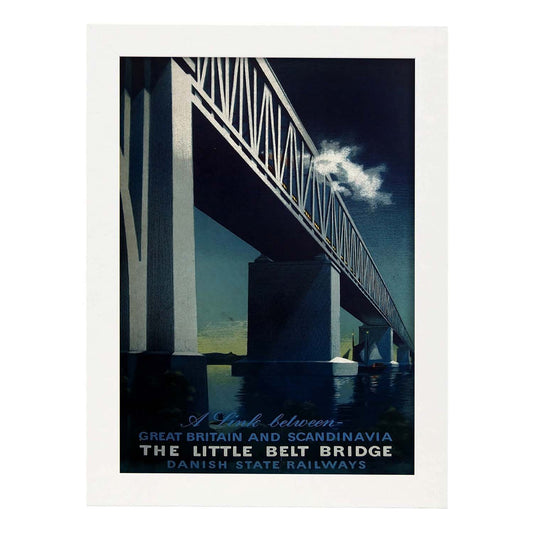 Poster vintage de Tren danés. con imágenes vintage y de publicidad antigua.-Artwork-Nacnic-A4-Marco Blanco-Nacnic Estudio SL