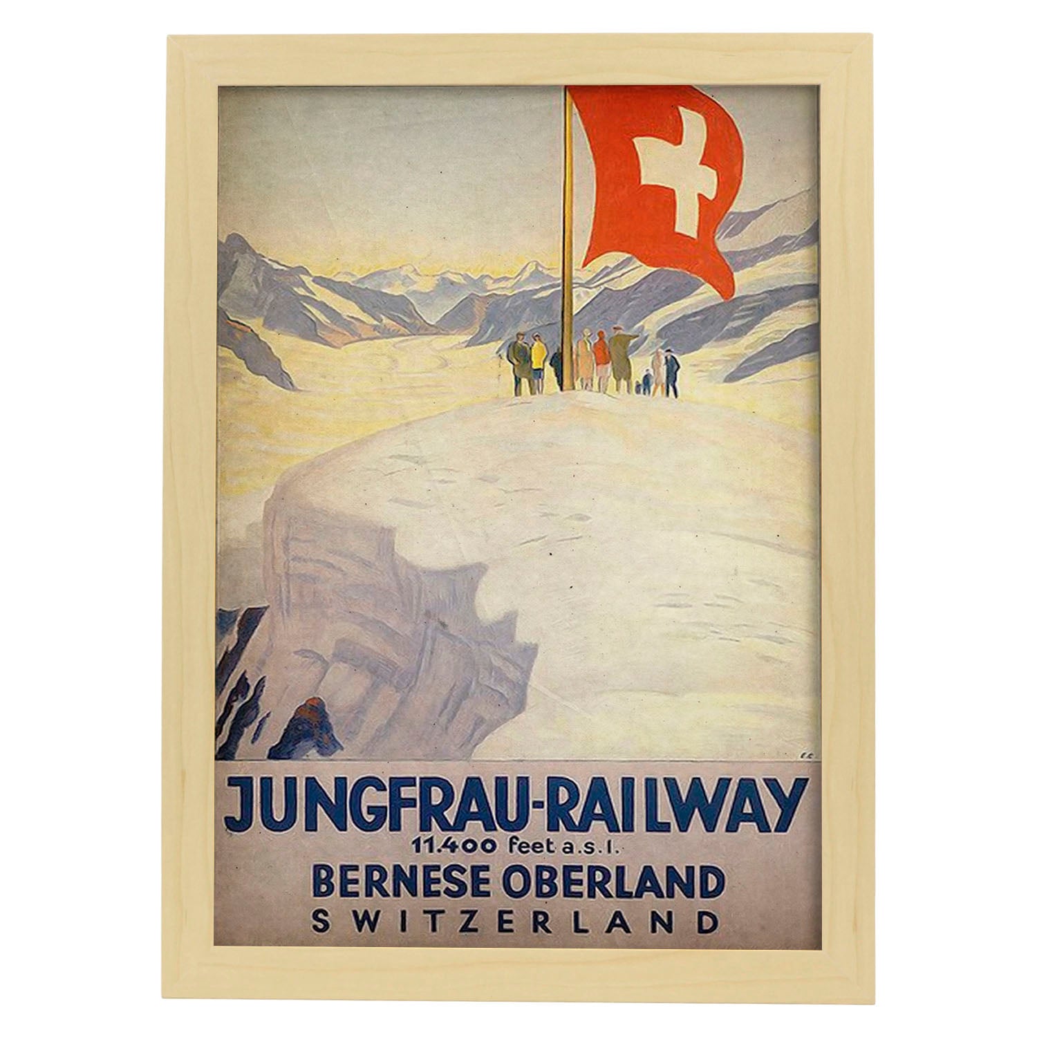 Poster vintage de Tren suizo. con imágenes vintage y de publicidad antigua.-Artwork-Nacnic-A3-Marco Madera clara-Nacnic Estudio SL