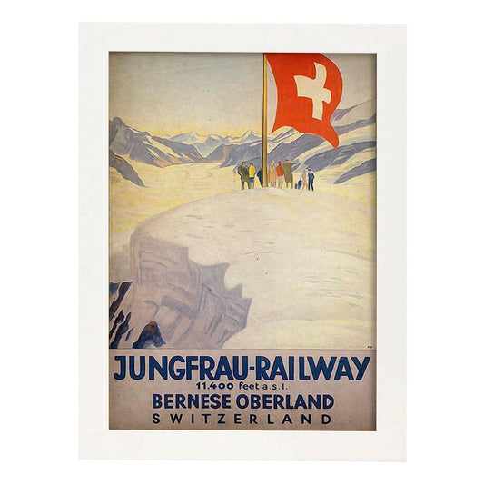 Poster vintage de Tren suizo. con imágenes vintage y de publicidad antigua.-Artwork-Nacnic-A4-Marco Blanco-Nacnic Estudio SL