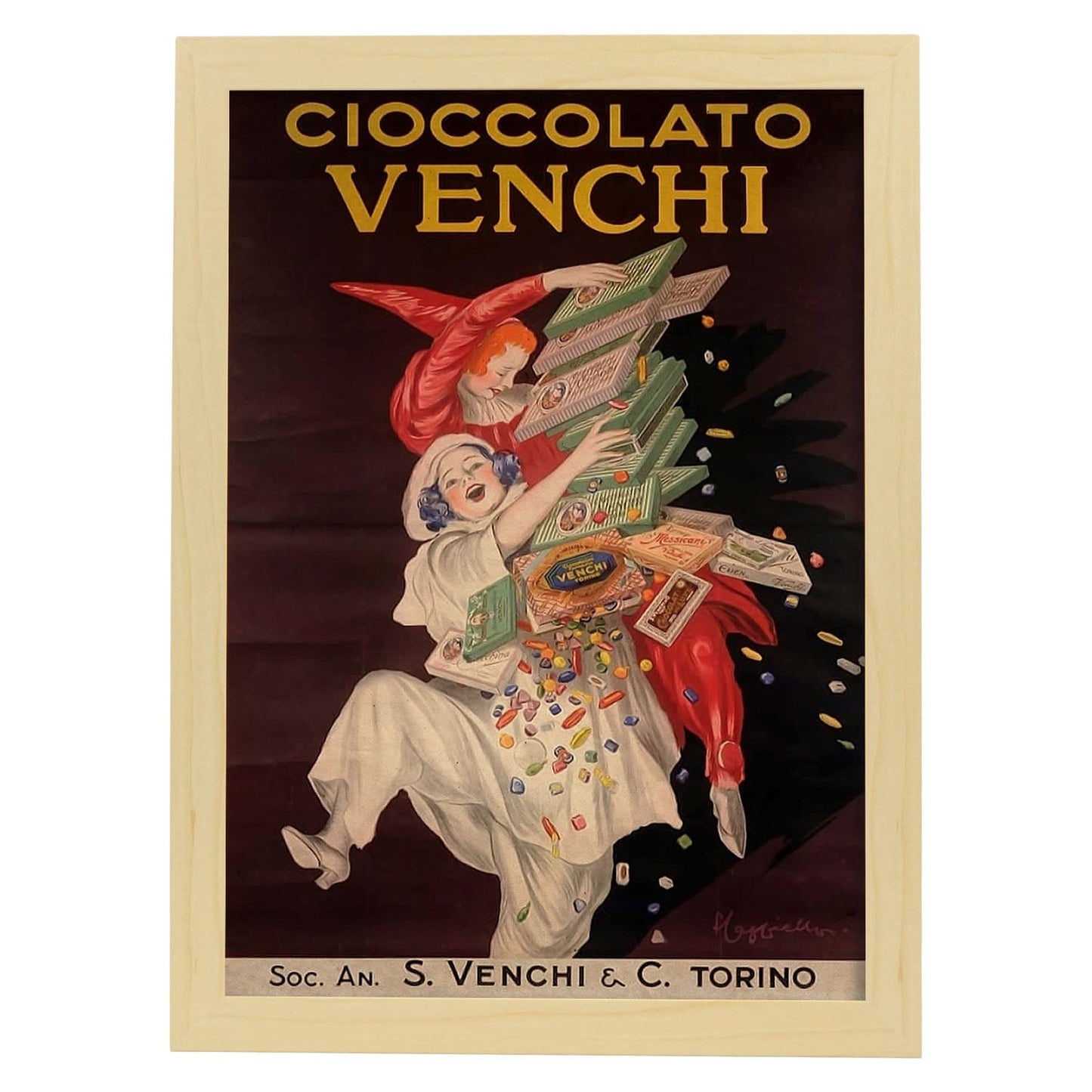 Poster vintage de Venchi. con imágenes vintage y de publicidad antigua.-Artwork-Nacnic-A3-Marco Madera clara-Nacnic Estudio SL