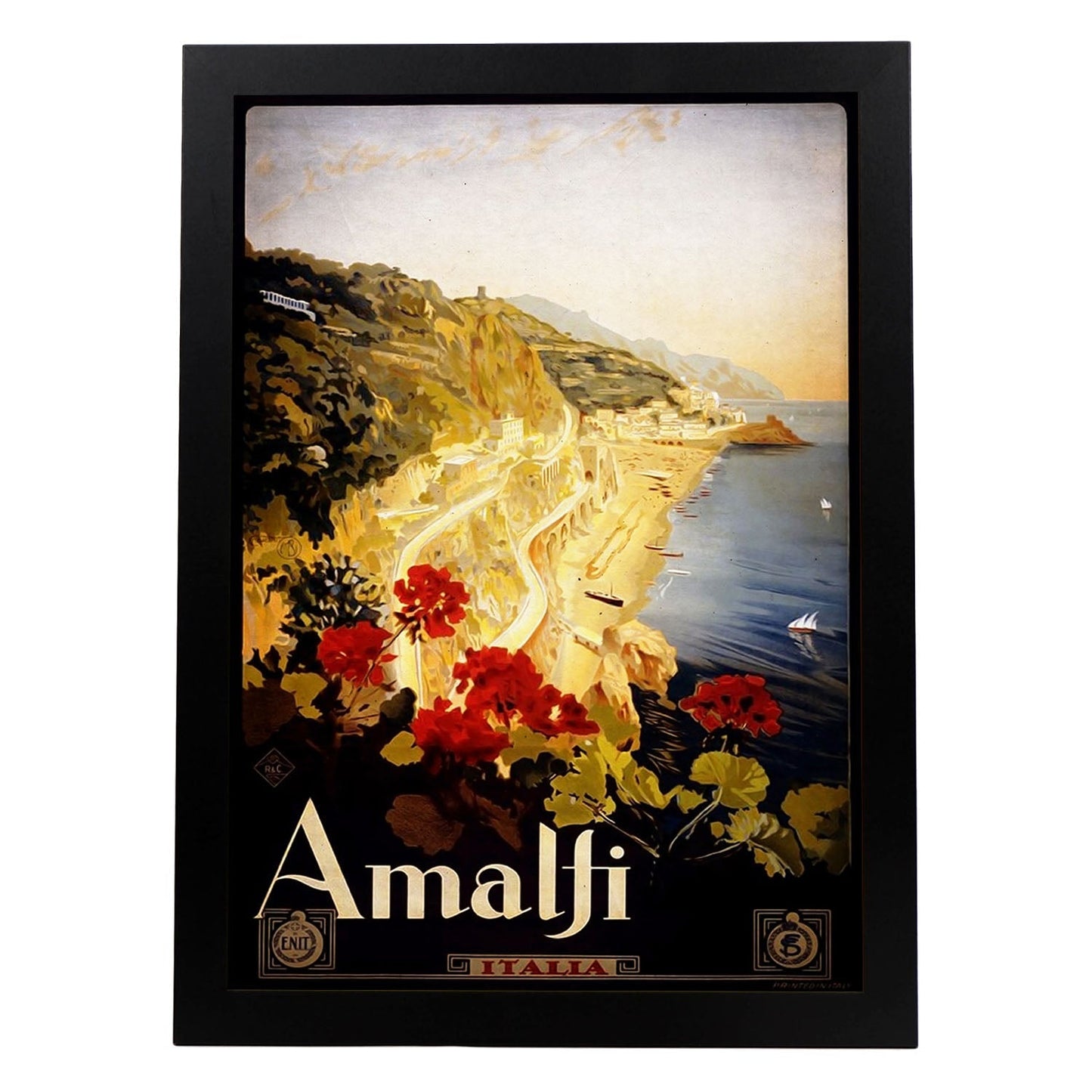 Poster vintage de Viaja a Amalfi. con imágenes vintage y de publicidad antigua.-Artwork-Nacnic-A3-Marco Negro-Nacnic Estudio SL