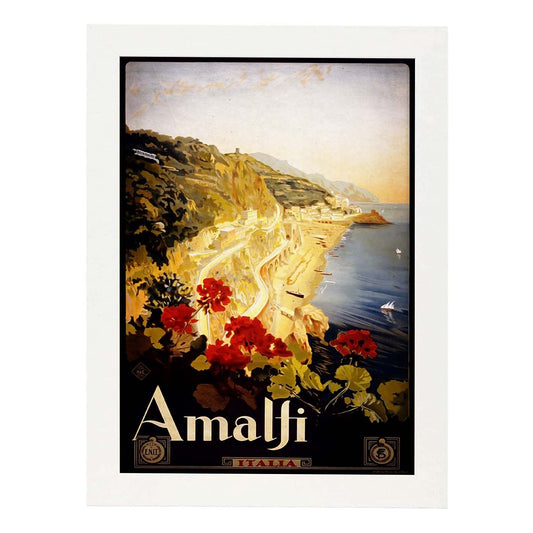 Poster vintage de Viaja a Amalfi. con imágenes vintage y de publicidad antigua.-Artwork-Nacnic-A4-Marco Blanco-Nacnic Estudio SL