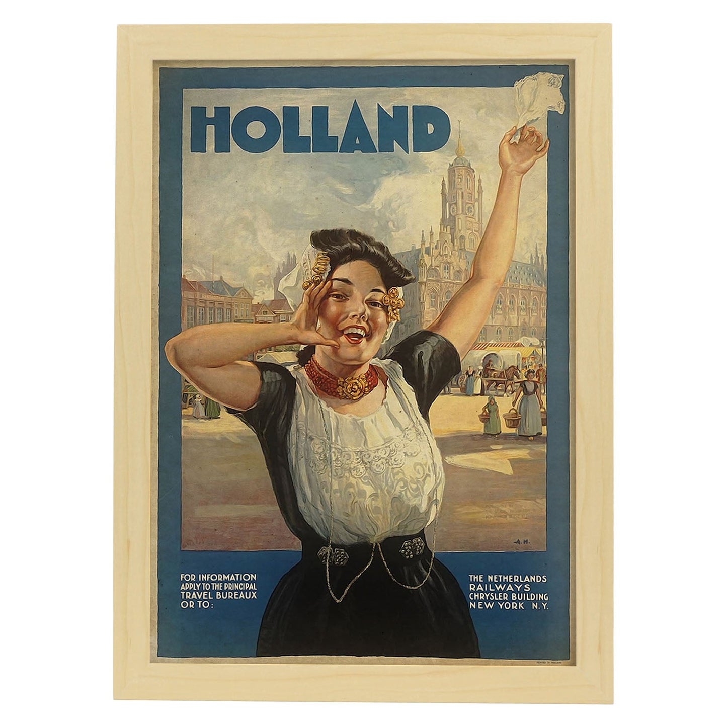 Poster vintage de Viaja a Holanda. con imágenes vintage y de publicidad antigua.-Artwork-Nacnic-A3-Marco Madera clara-Nacnic Estudio SL