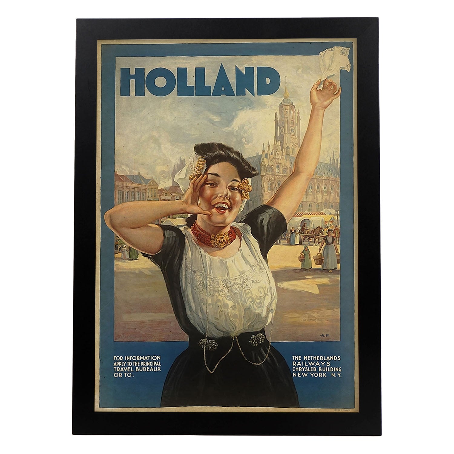 Poster vintage de Viaja a Holanda. con imágenes vintage y de publicidad antigua.-Artwork-Nacnic-A3-Marco Negro-Nacnic Estudio SL