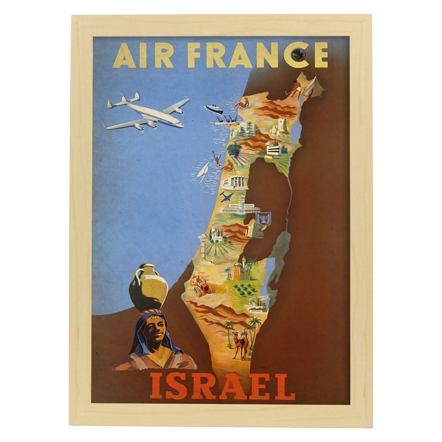 Poster vintage de Viaja a Israel. con imágenes vintage y de publicidad antigua.-Artwork-Nacnic-A3-Marco Madera clara-Nacnic Estudio SL