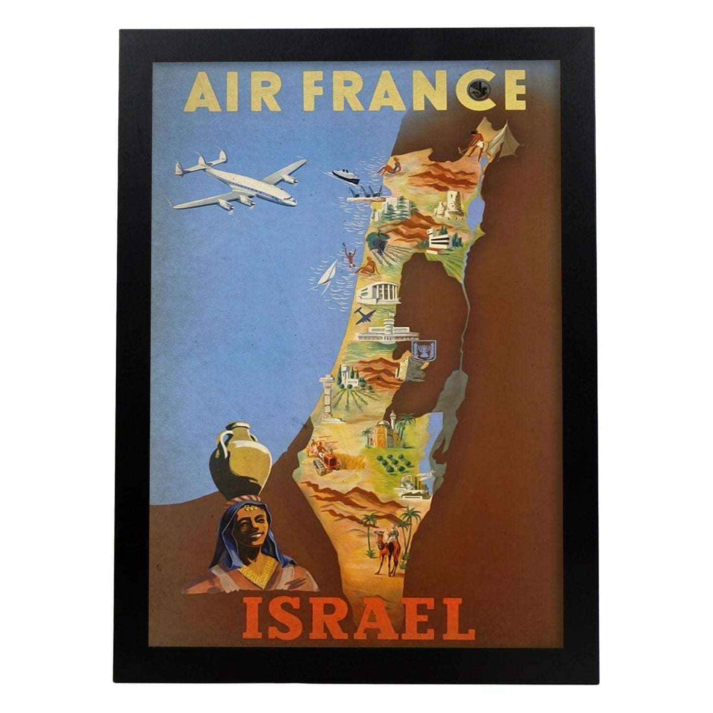 Poster vintage de Viaja a Israel. con imágenes vintage y de publicidad antigua.-Artwork-Nacnic-A3-Marco Negro-Nacnic Estudio SL