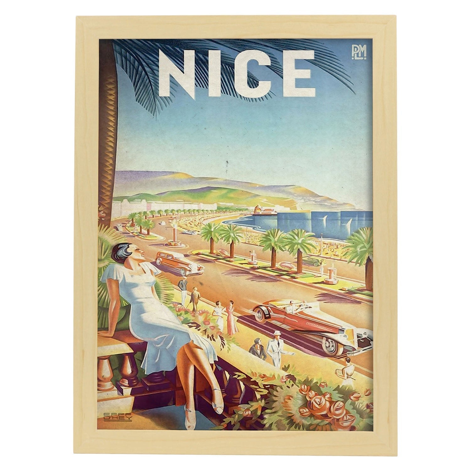 Poster vintage de Viaja a Niza. con imágenes vintage y de publicidad antigua.-Artwork-Nacnic-A3-Marco Madera clara-Nacnic Estudio SL