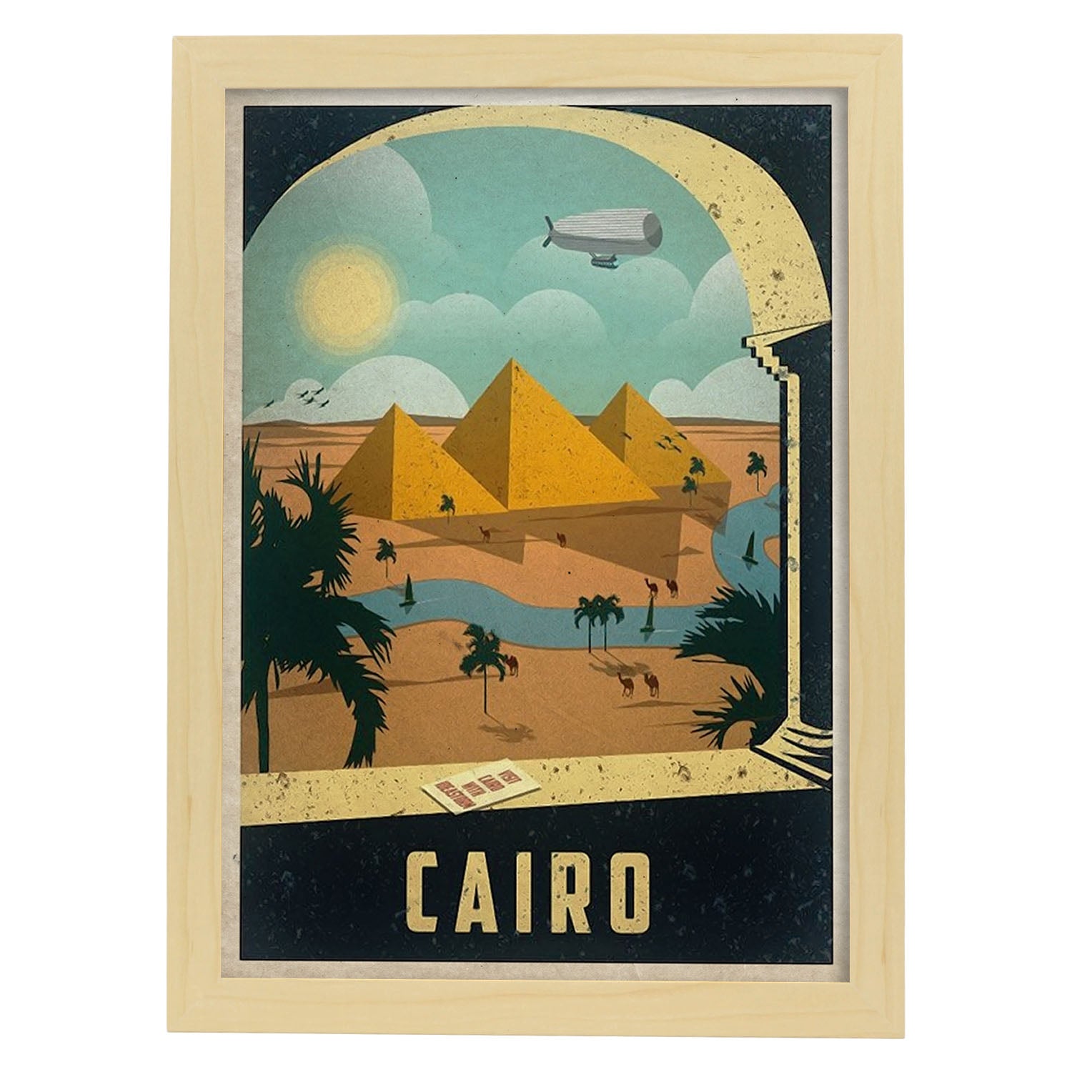Poster vintage de Visita el Cairo. con imágenes vintage y de publicidad antigua.-Artwork-Nacnic-A4-Marco Madera clara-Nacnic Estudio SL