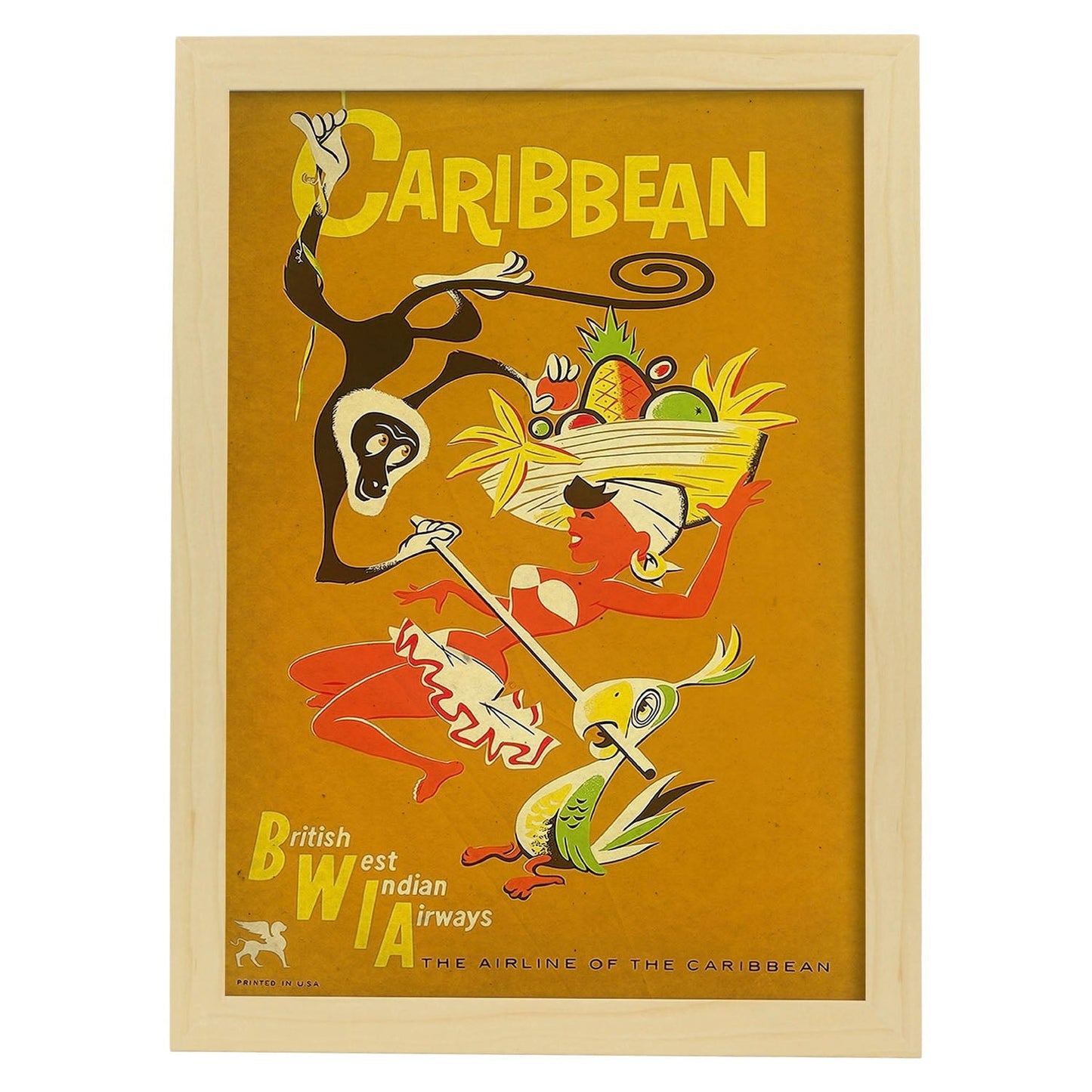 Poster vintage de Visita el Caribe. con imágenes vintage y de publicidad antigua.-Artwork-Nacnic-A3-Marco Madera clara-Nacnic Estudio SL