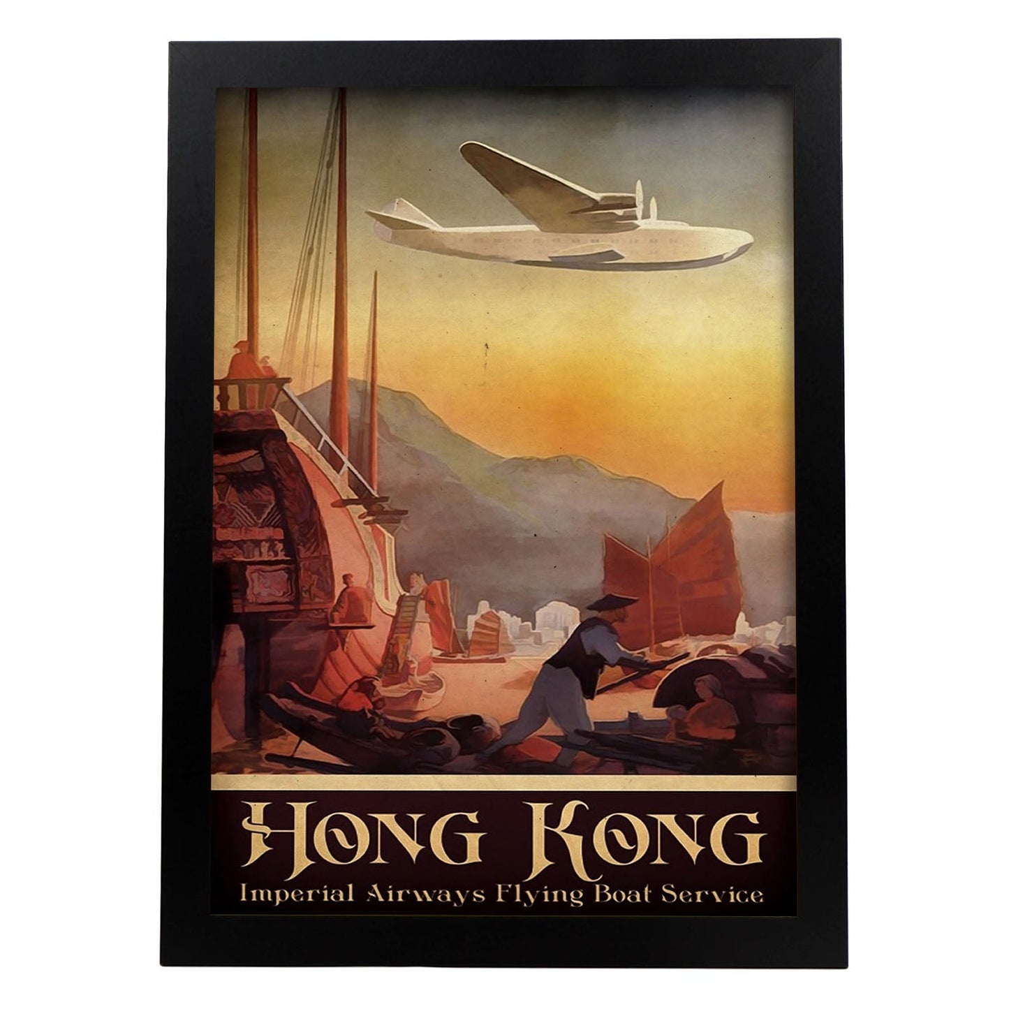 Poster vintage de Visita Hong Kong. con imágenes vintage y de publicidad antigua.-Artwork-Nacnic-A4-Marco Negro-Nacnic Estudio SL