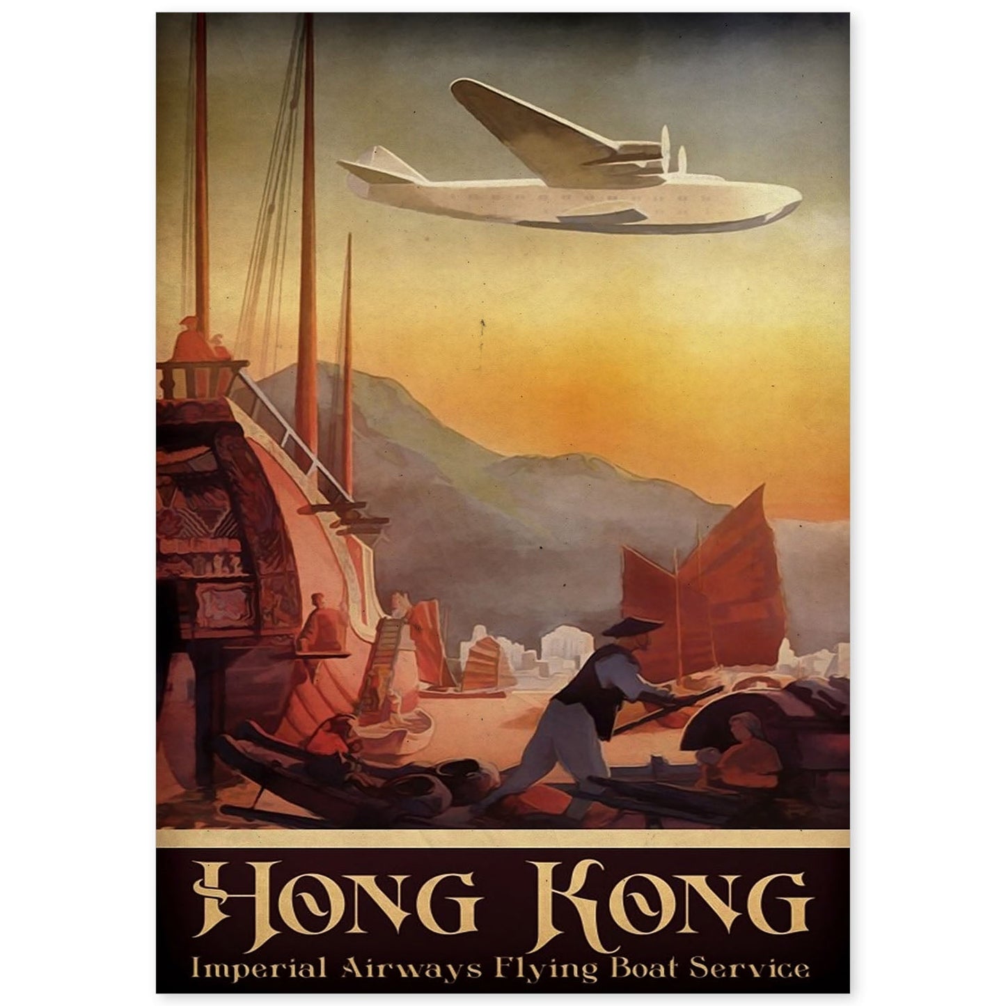Poster vintage de Visita Hong Kong. con imágenes vintage y de publicidad antigua.-Artwork-Nacnic-A4-Sin marco-Nacnic Estudio SL