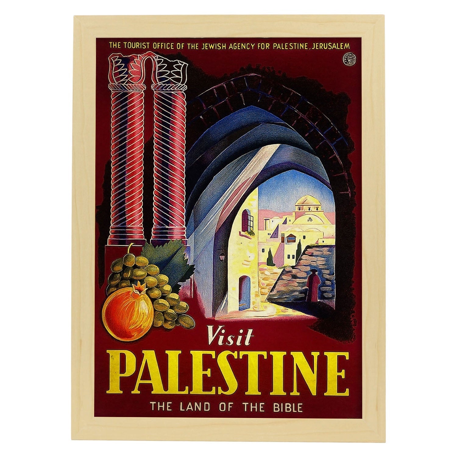 Poster vintage de Visita Palestina. con imágenes vintage y de publicidad antigua.-Artwork-Nacnic-A3-Marco Madera clara-Nacnic Estudio SL