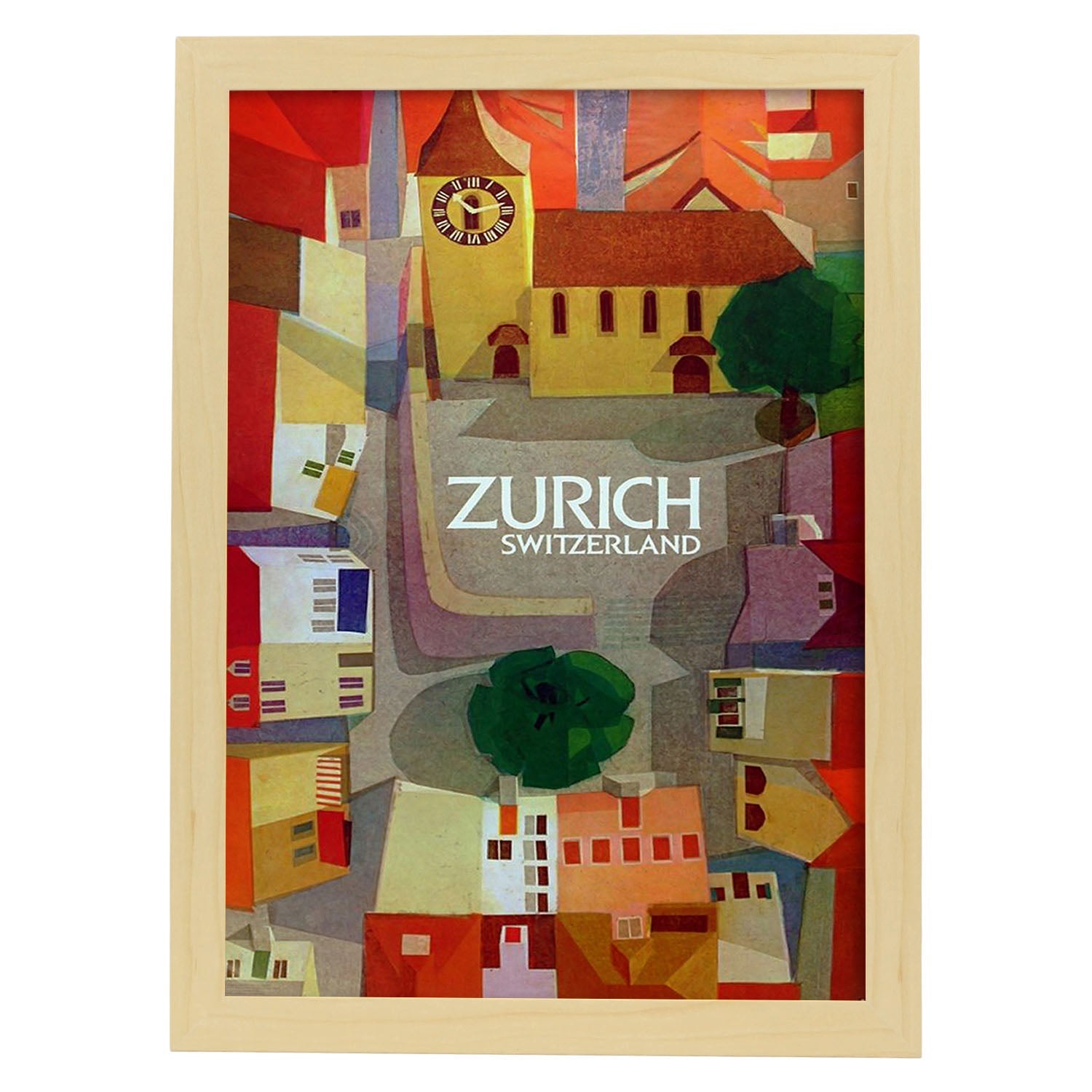 Poster vintage de Zurich. con imágenes vintage y de publicidad antigua.-Artwork-Nacnic-A3-Marco Madera clara-Nacnic Estudio SL