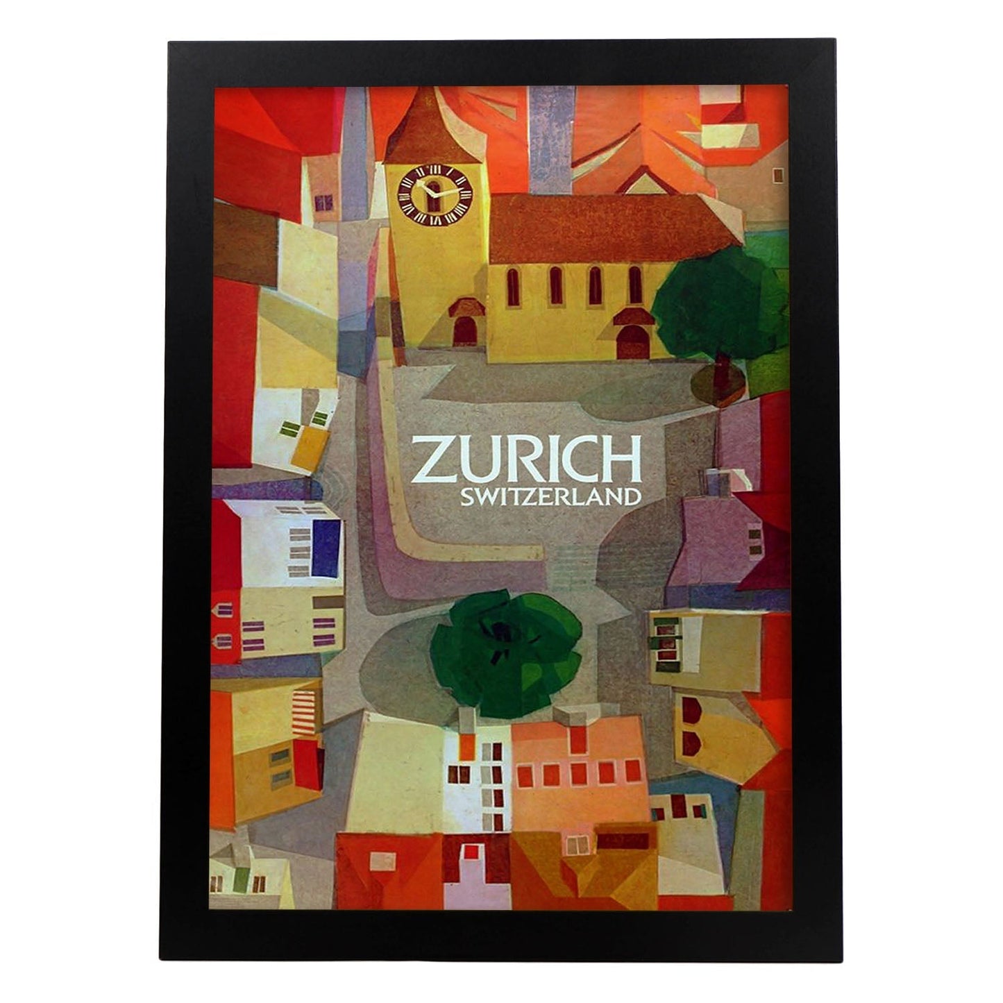 Poster vintage de Zurich. con imágenes vintage y de publicidad antigua.-Artwork-Nacnic-A3-Marco Negro-Nacnic Estudio SL