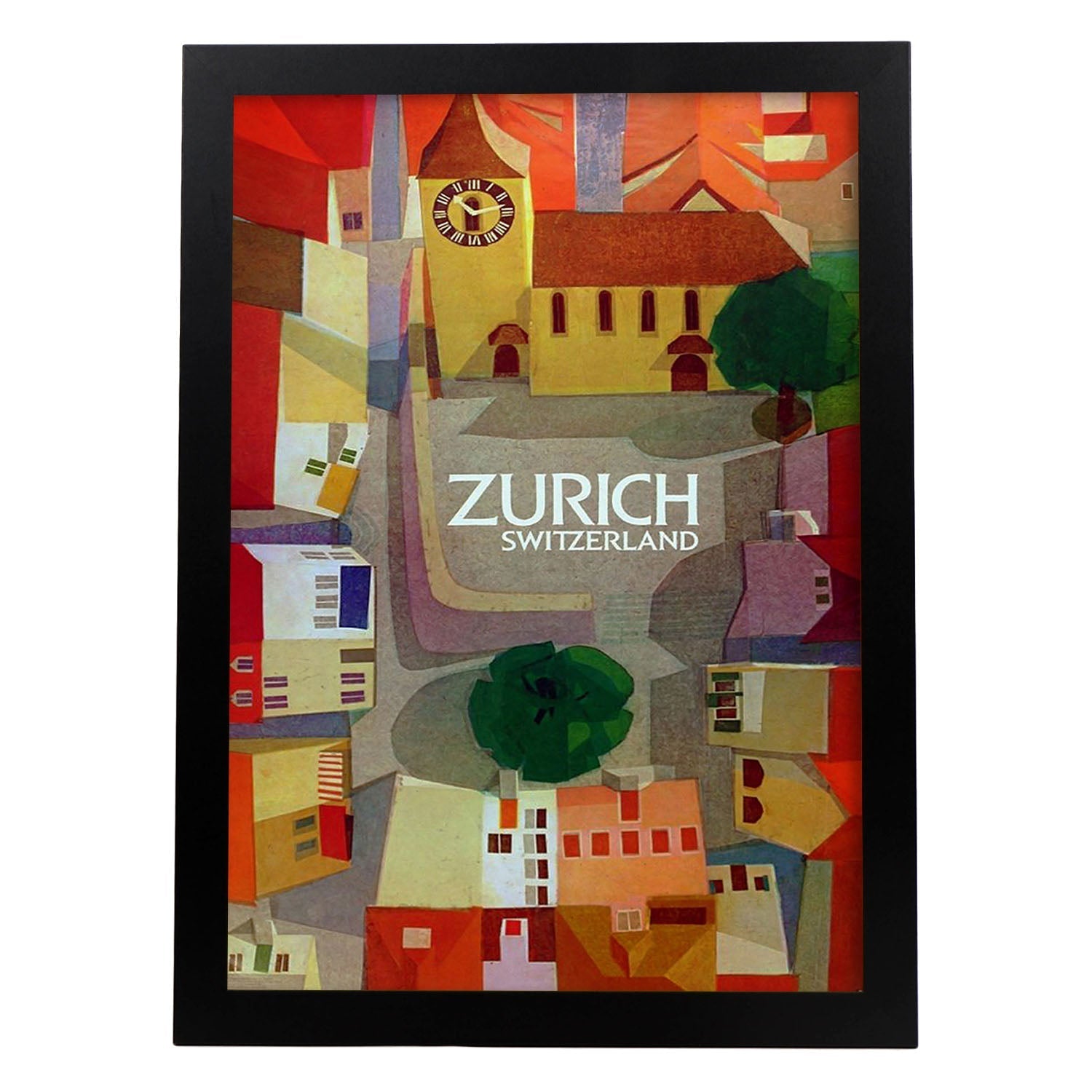 Poster vintage de Zurich. con imágenes vintage y de publicidad antigua.-Artwork-Nacnic-A4-Marco Negro-Nacnic Estudio SL