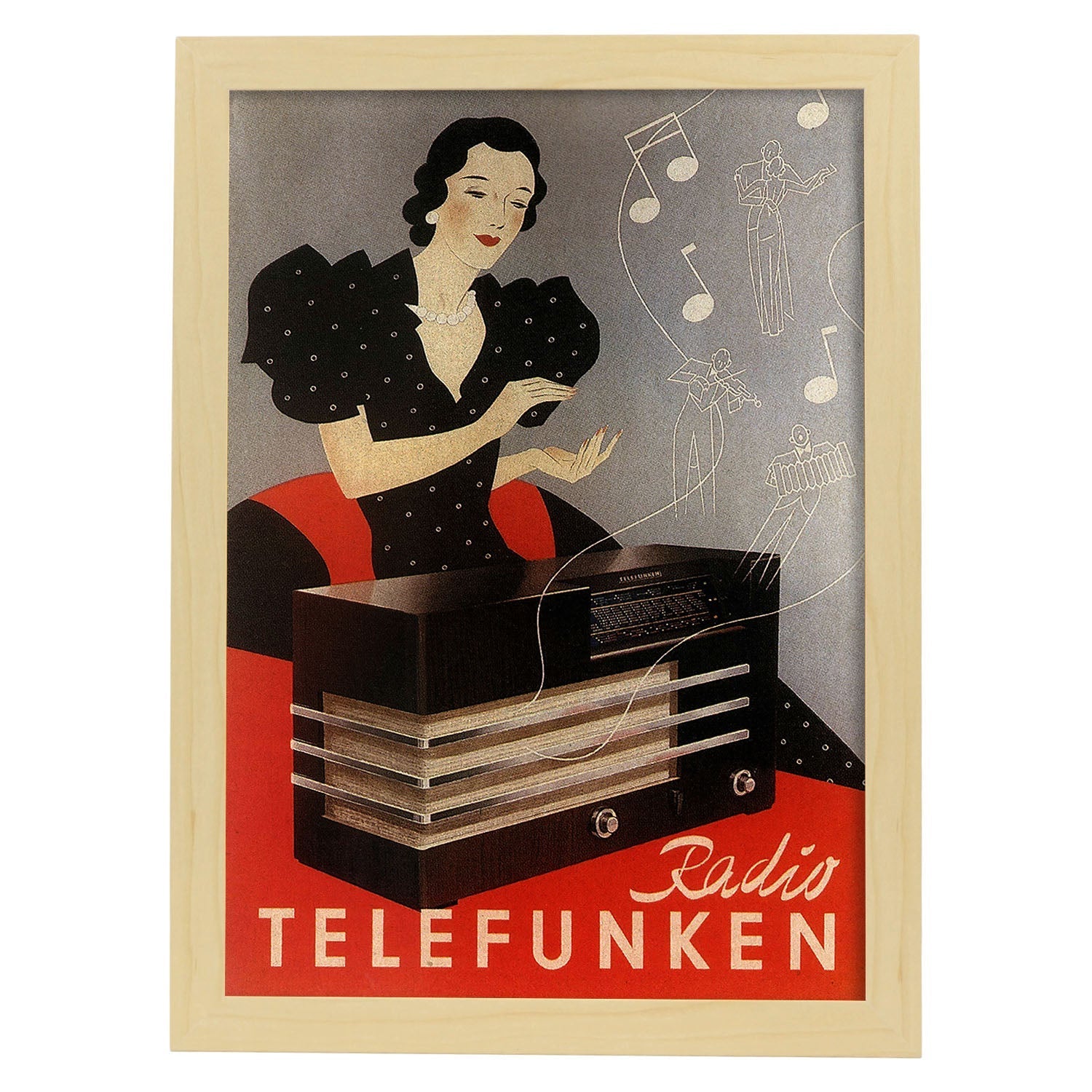 Poster vintage. Anuncio vinate Radio-Telefunken de 1935..-Artwork-Nacnic-A4-Marco Madera clara-Nacnic Estudio SL