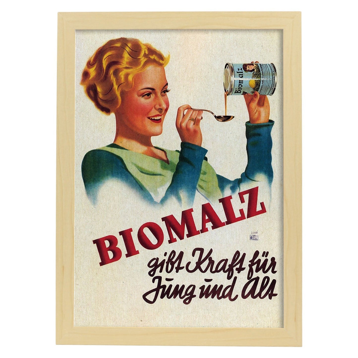 Poster vintage. Anuncio vintage Biomalz.-Artwork-Nacnic-A3-Marco Madera clara-Nacnic Estudio SL
