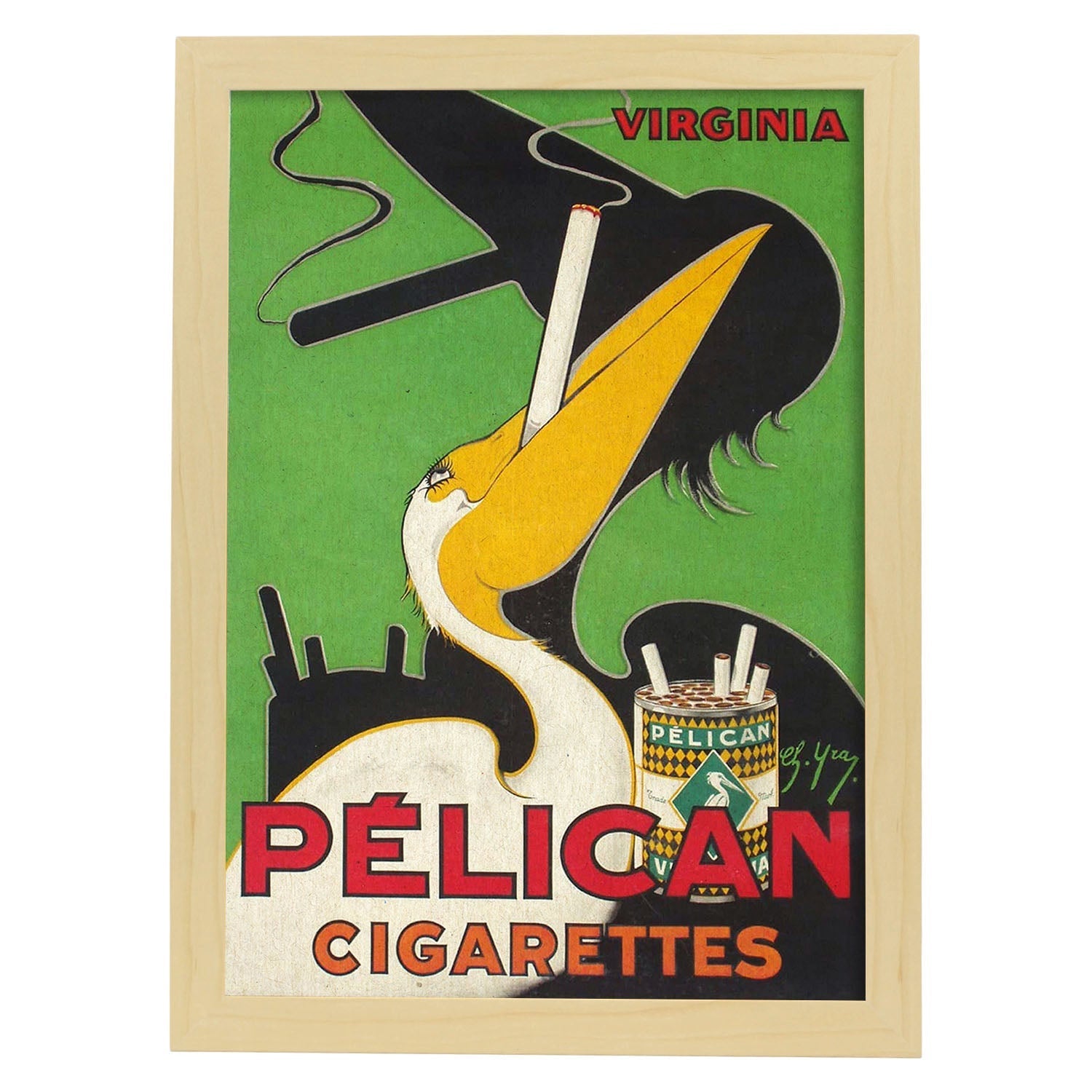 Poster vintage. Anuncio vintage cigarettes Pélican.-Artwork-Nacnic-A3-Marco Madera clara-Nacnic Estudio SL