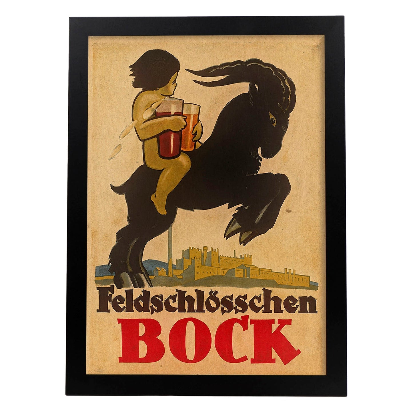 Poster vintage. Anuncio vintage de feldschlösschen BOCK.-Artwork-Nacnic-A4-Marco Negro-Nacnic Estudio SL