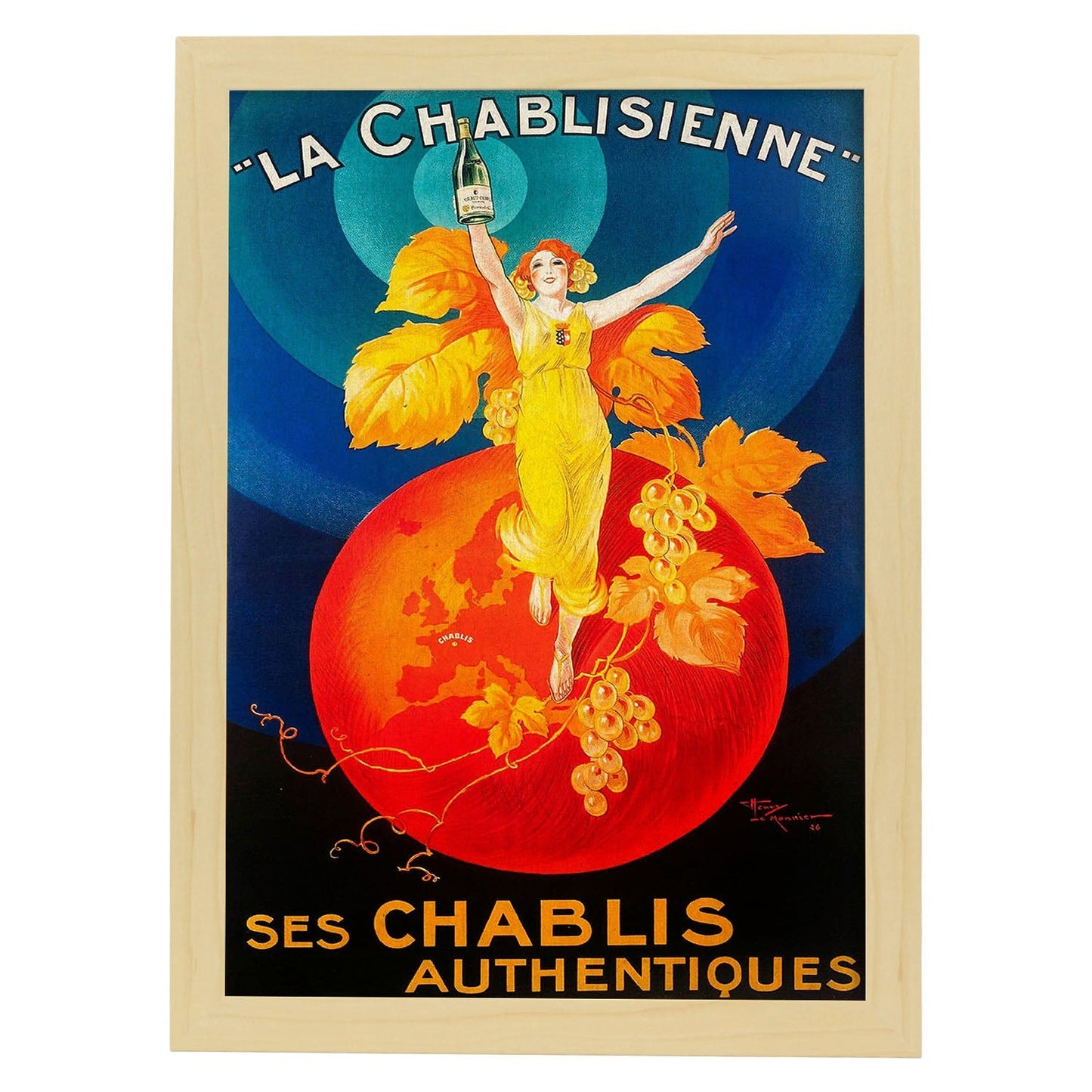 Poster vintage. Anuncio vintage de La Chablisienne.-Artwork-Nacnic-A3-Marco Madera clara-Nacnic Estudio SL