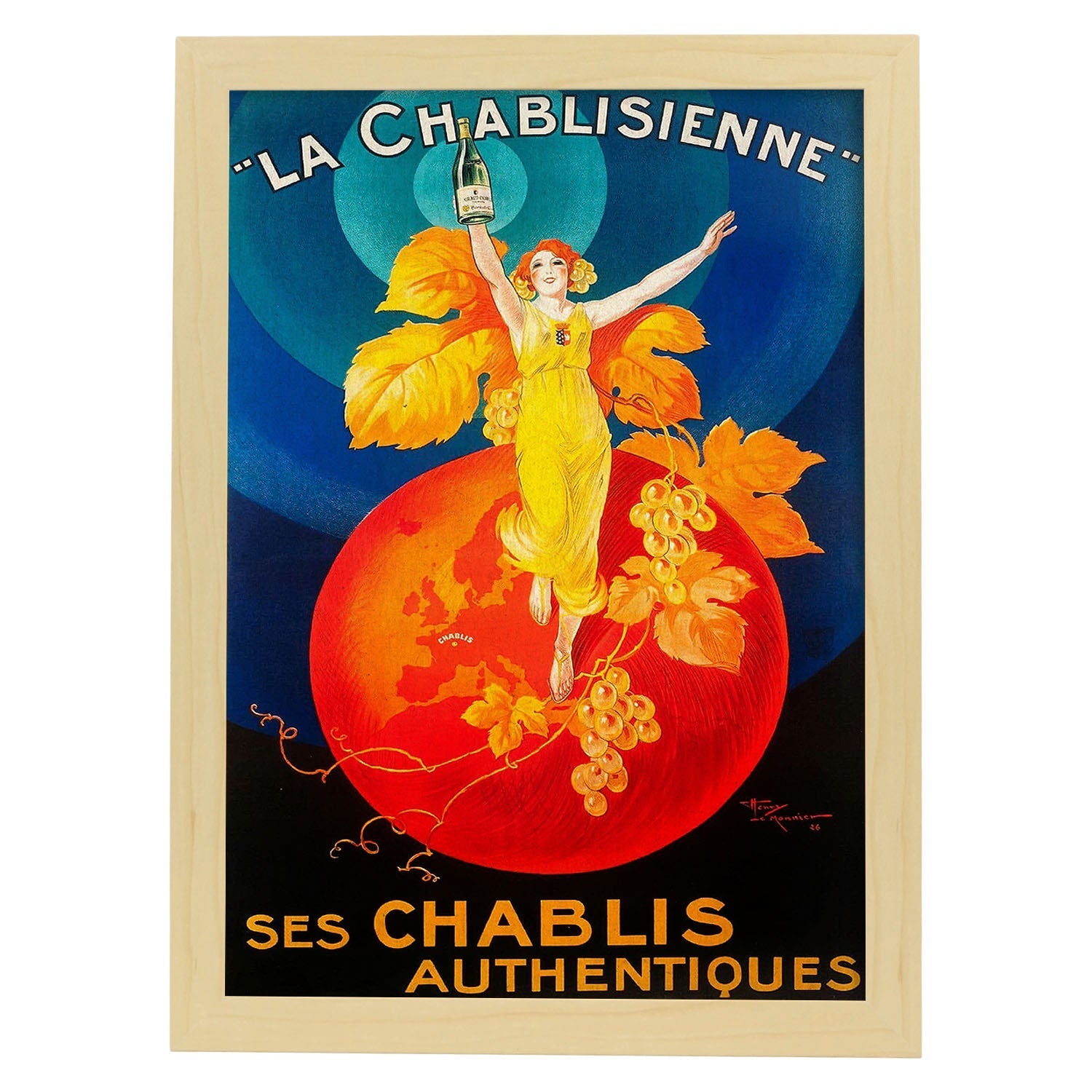 Poster vintage. Anuncio vintage de La Chablisienne.-Artwork-Nacnic-A4-Marco Madera clara-Nacnic Estudio SL