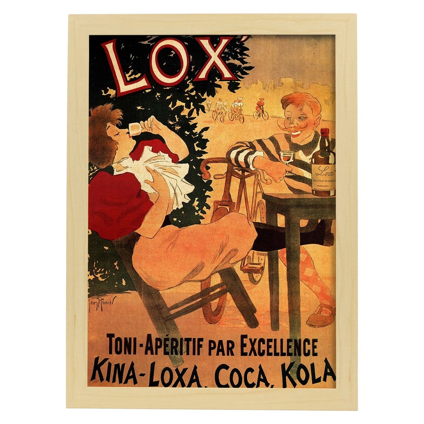 Poster vintage. Anuncio vintage de LOX Toni-Aperitif Par Excellence, Kina-Loxa. Coca Kola de 1895..-Artwork-Nacnic-A3-Marco Madera clara-Nacnic Estudio SL