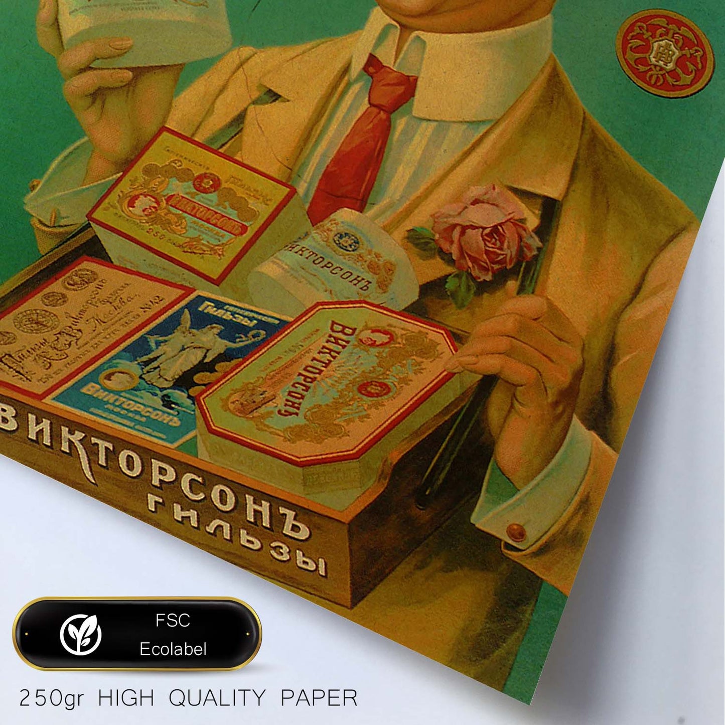 Poster vintage. Anuncio vintage de papeles de tabaco de Viktorson de 1905.-Artwork-Nacnic-Nacnic Estudio SL