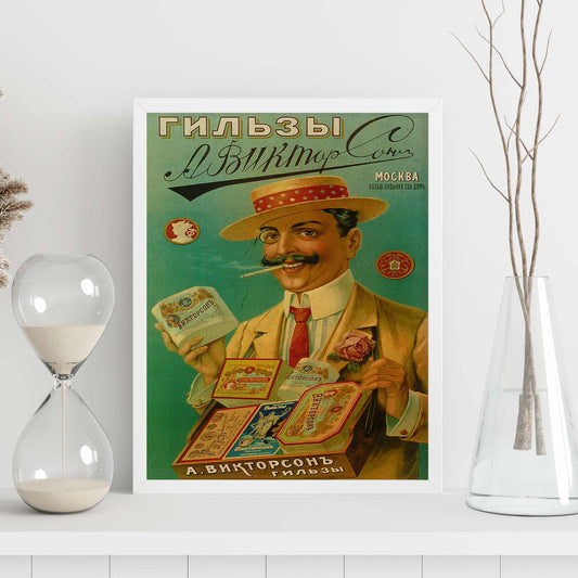 Poster vintage. Anuncio vintage de papeles de tabaco de Viktorson de 1905.-Artwork-Nacnic-Nacnic Estudio SL