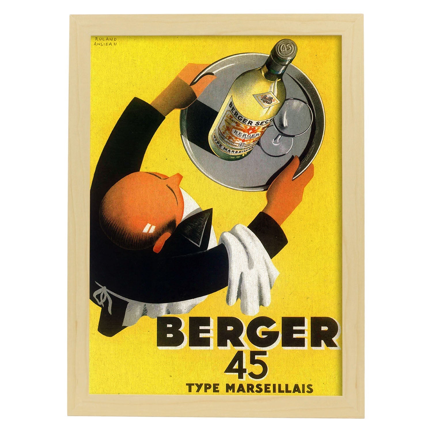 Poster vintage. Anuncio vintage de vino frances Berger 45 de 1935..-Artwork-Nacnic-A3-Marco Madera clara-Nacnic Estudio SL