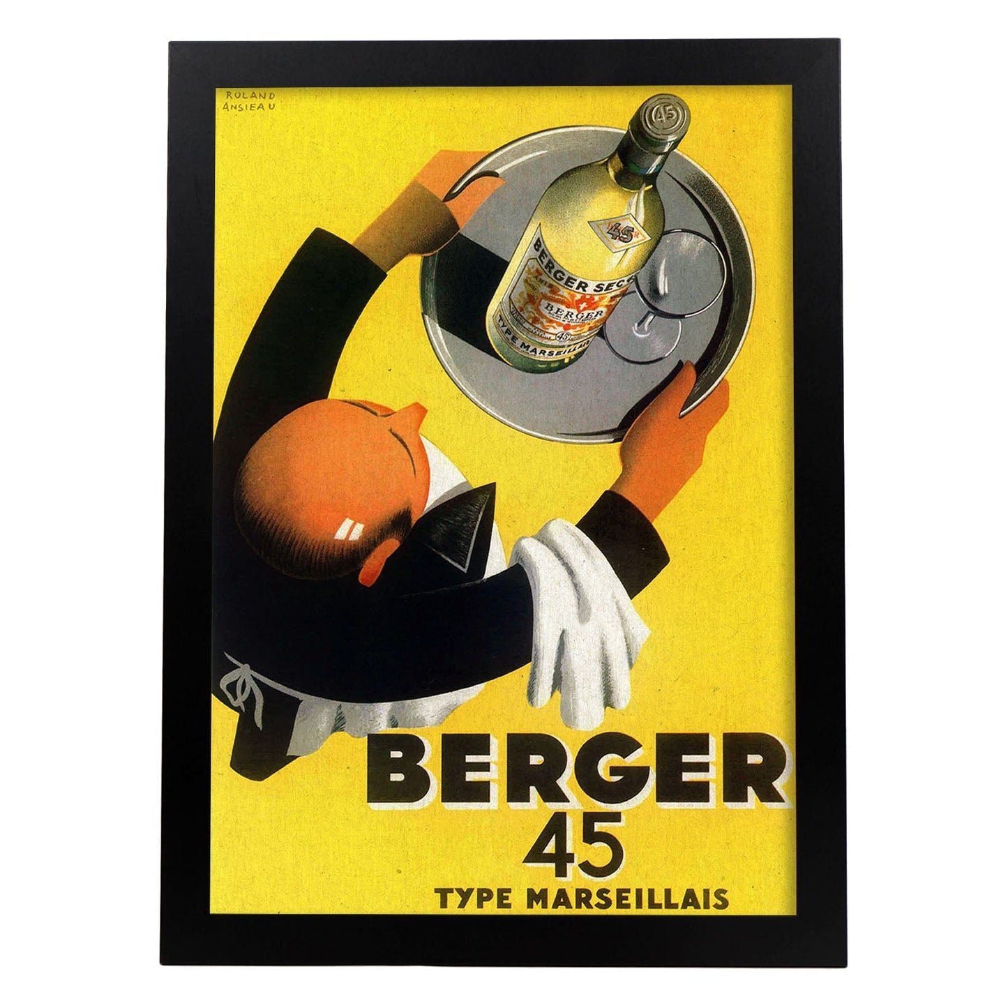 Poster vintage. Anuncio vintage de vino frances Berger 45 de 1935..-Artwork-Nacnic-A3-Marco Negro-Nacnic Estudio SL