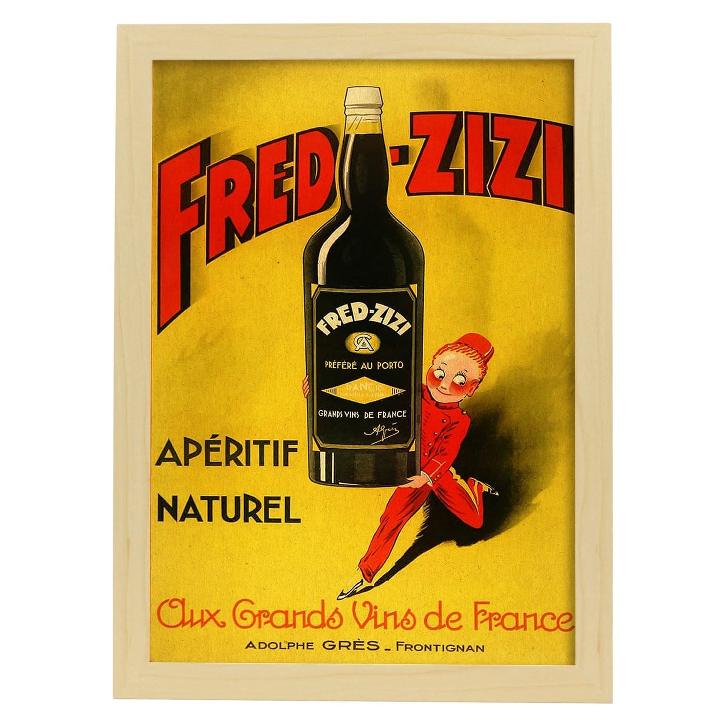 Poster vintage. Anuncio vintage de vino frances de Fred - Zizi.-Artwork-Nacnic-A3-Marco Madera clara-Nacnic Estudio SL
