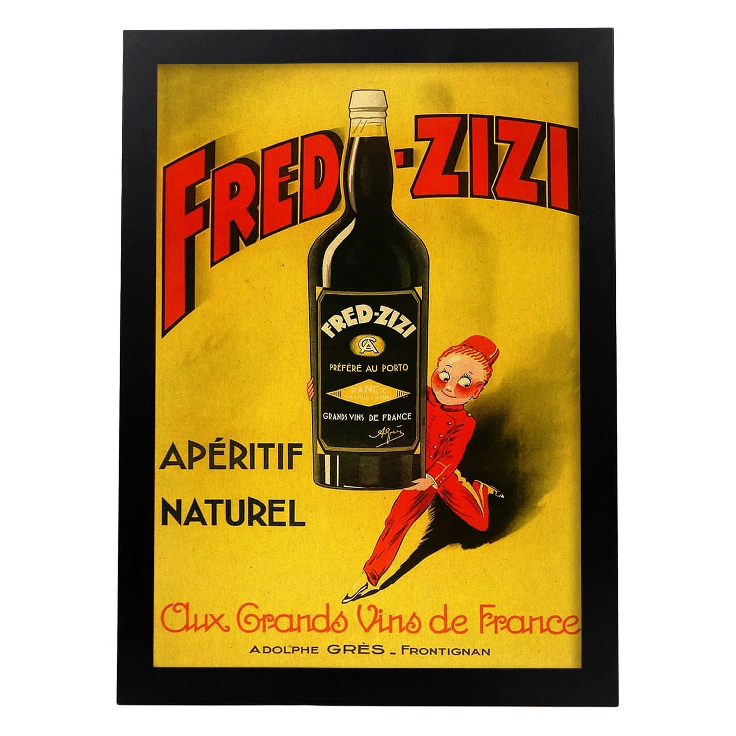 Poster vintage. Anuncio vintage de vino frances de Fred - Zizi.-Artwork-Nacnic-A3-Marco Negro-Nacnic Estudio SL