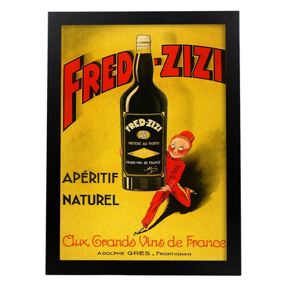 Poster vintage. Anuncio vintage de vino frances de Fred - Zizi.-Artwork-Nacnic-A4-Marco Negro-Nacnic Estudio SL
