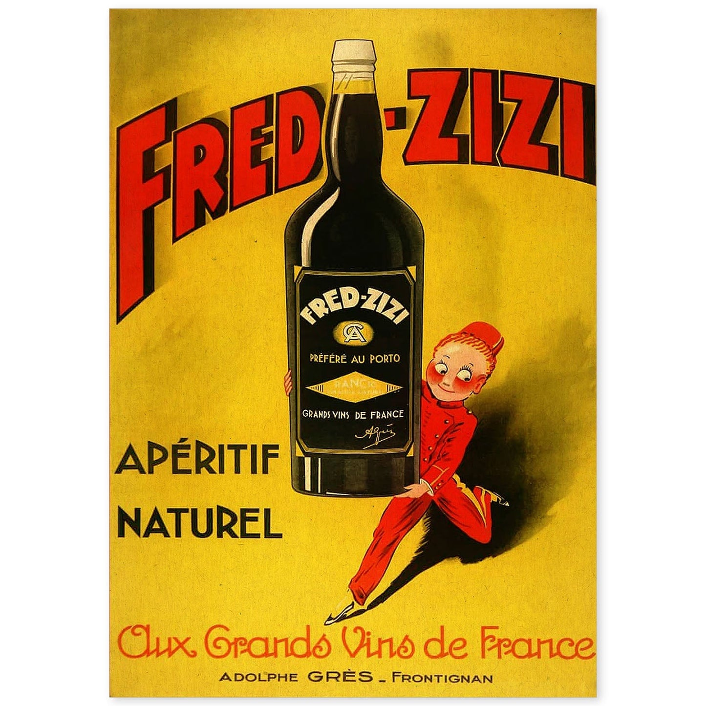 Poster vintage. Anuncio vintage de vino frances de Fred - Zizi.-Artwork-Nacnic-A4-Sin marco-Nacnic Estudio SL