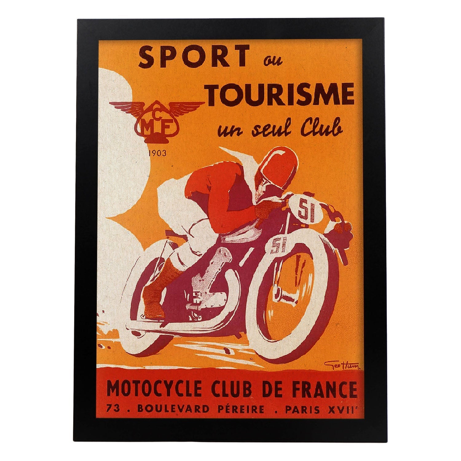 Poster vintage. Anuncio vintage del Sport ou Tourisme un seul Club Motorcycle Club de France.-Artwork-Nacnic-A3-Marco Negro-Nacnic Estudio SL