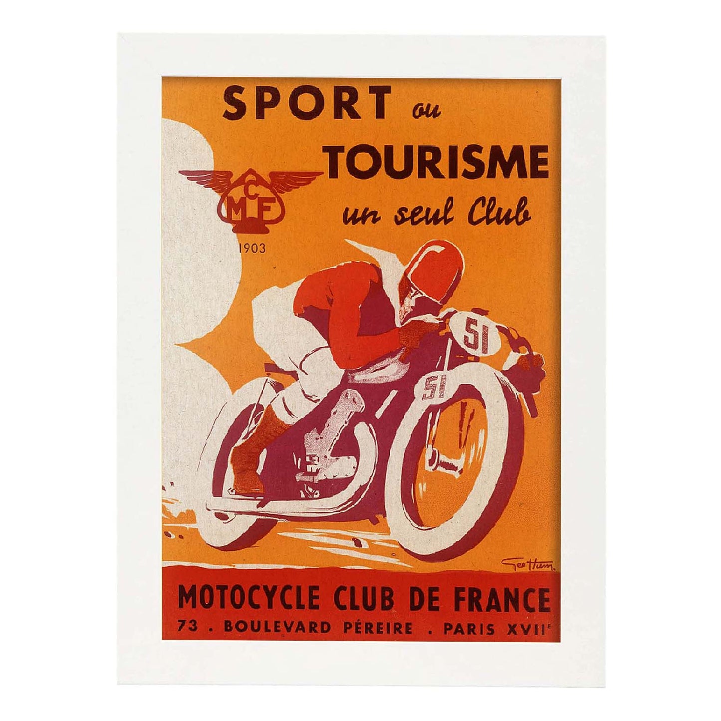 Poster vintage. Anuncio vintage del Sport ou Tourisme un seul Club Motorcycle Club de France.-Artwork-Nacnic-A4-Marco Blanco-Nacnic Estudio SL