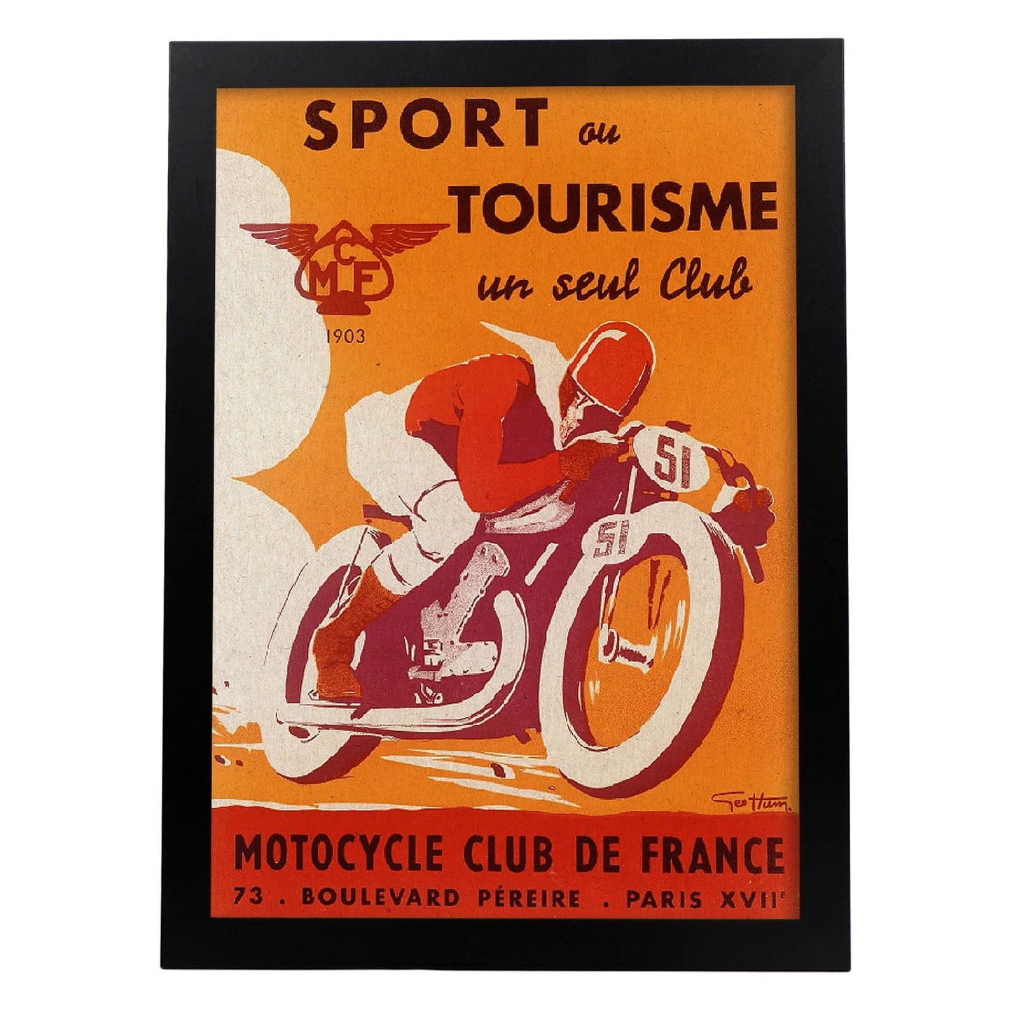 Poster vintage. Anuncio vintage del Sport ou Tourisme un seul Club Motorcycle Club de France.-Artwork-Nacnic-A4-Marco Negro-Nacnic Estudio SL