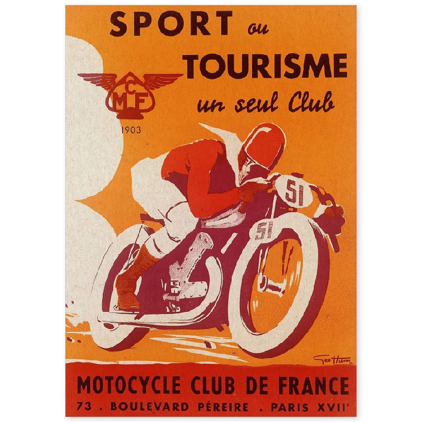 Poster vintage. Anuncio vintage del Sport ou Tourisme un seul Club Motorcycle Club de France.-Artwork-Nacnic-A4-Sin marco-Nacnic Estudio SL