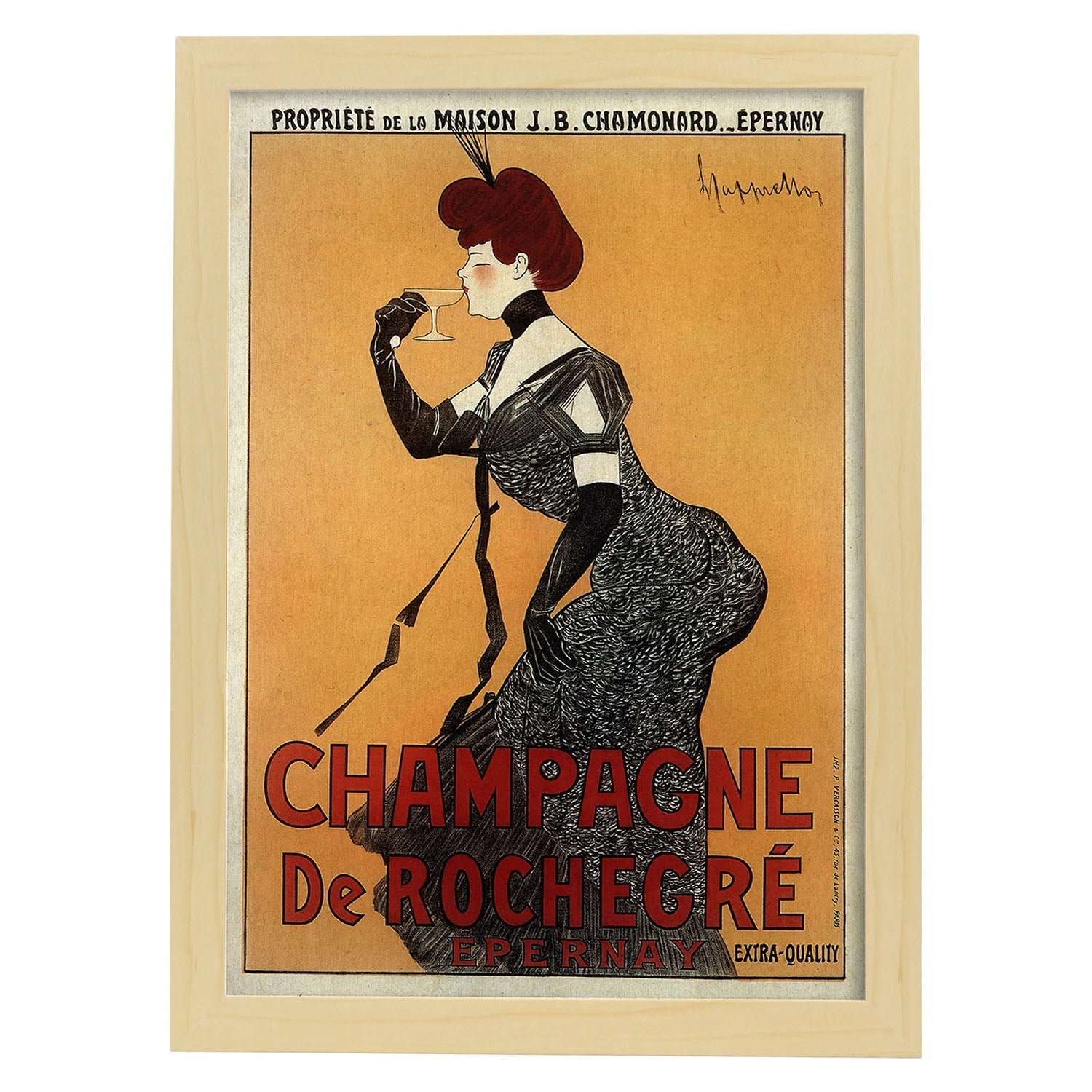 Poster vintage. Anuncio vintage frances de Champagne De Rochegré.-Artwork-Nacnic-A3-Marco Madera clara-Nacnic Estudio SL